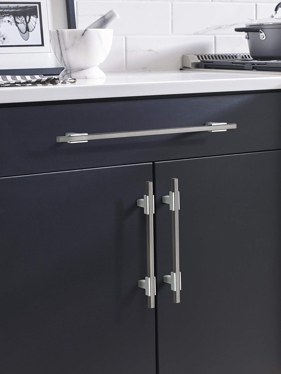 Amerock Urbanite 10-1/16 inch (256mm) Center-to-Center Polished Chrome/Black Chrome Cabinet Pull