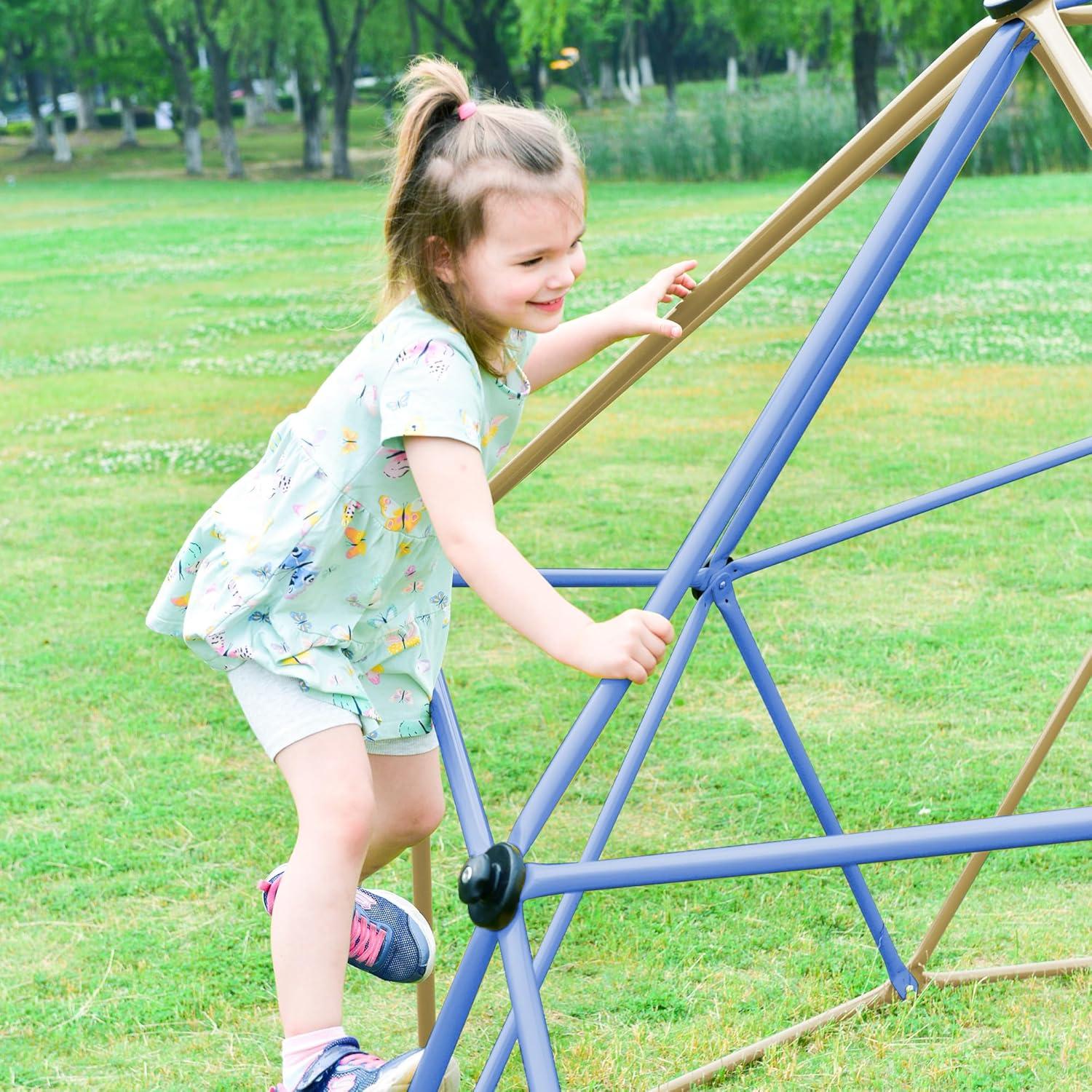 Kids Climbing Dome with Canopy and Playmat - 10 ft Jungle Gym Geometric Playground Dome Climber Play Center, Rust & UV Resistant Steel Supporting 1000 LBS