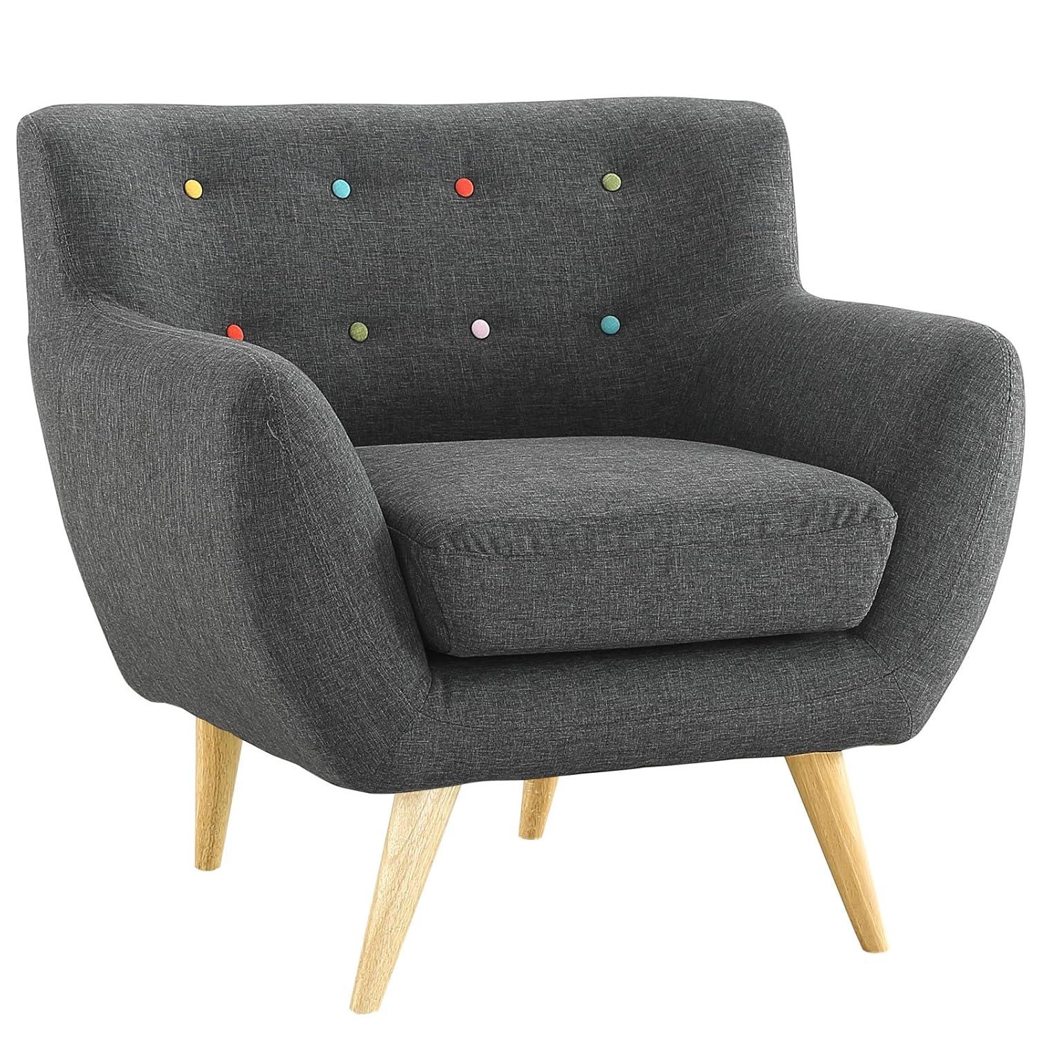 Gray Mid-Century Modern Upholstered Accent Chair with Wood Legs