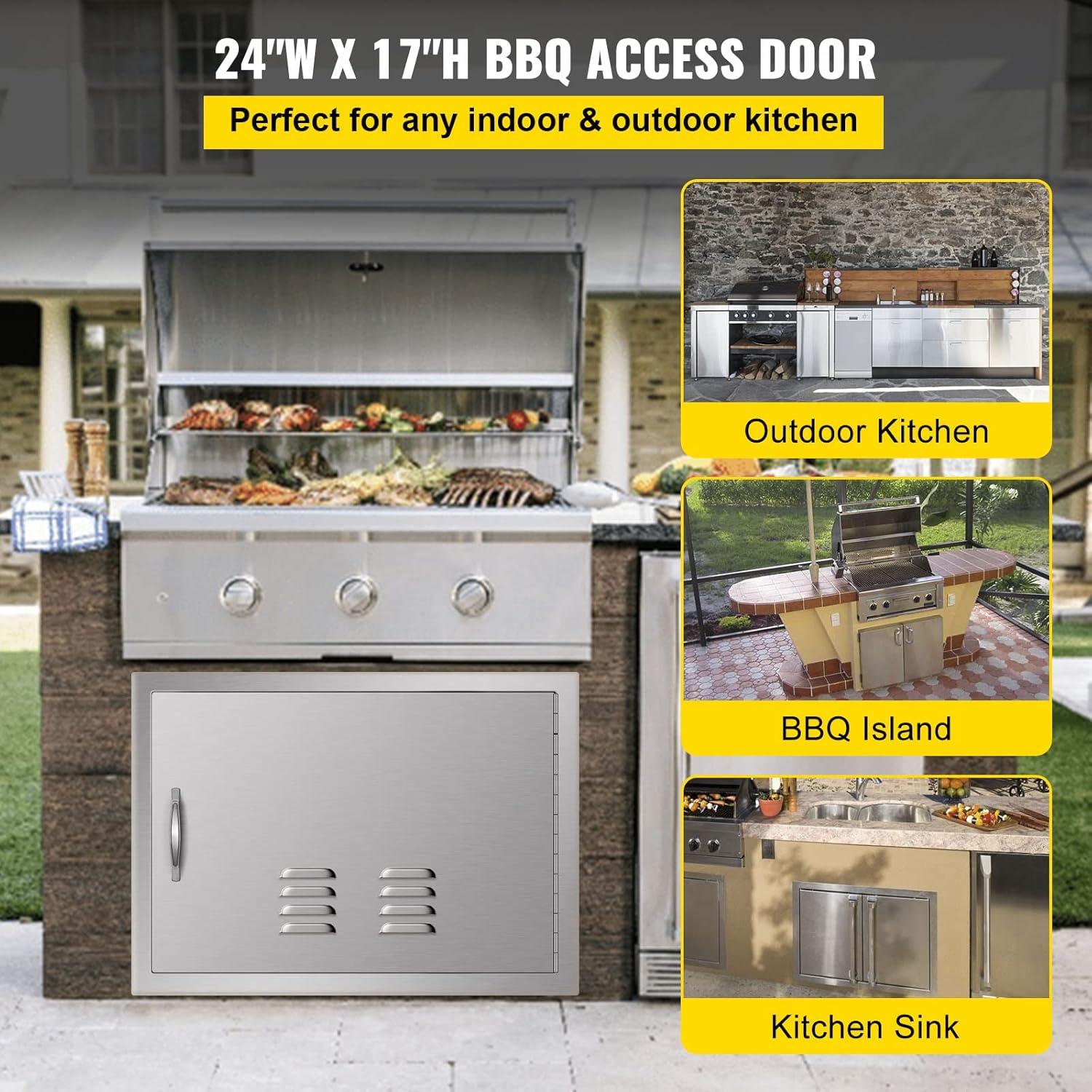 24 in. W x 17 in. H Single Outdoor Kitchen Door BBQ Access Door Stainless Steel Flush Mount Door Wall Vertical Door