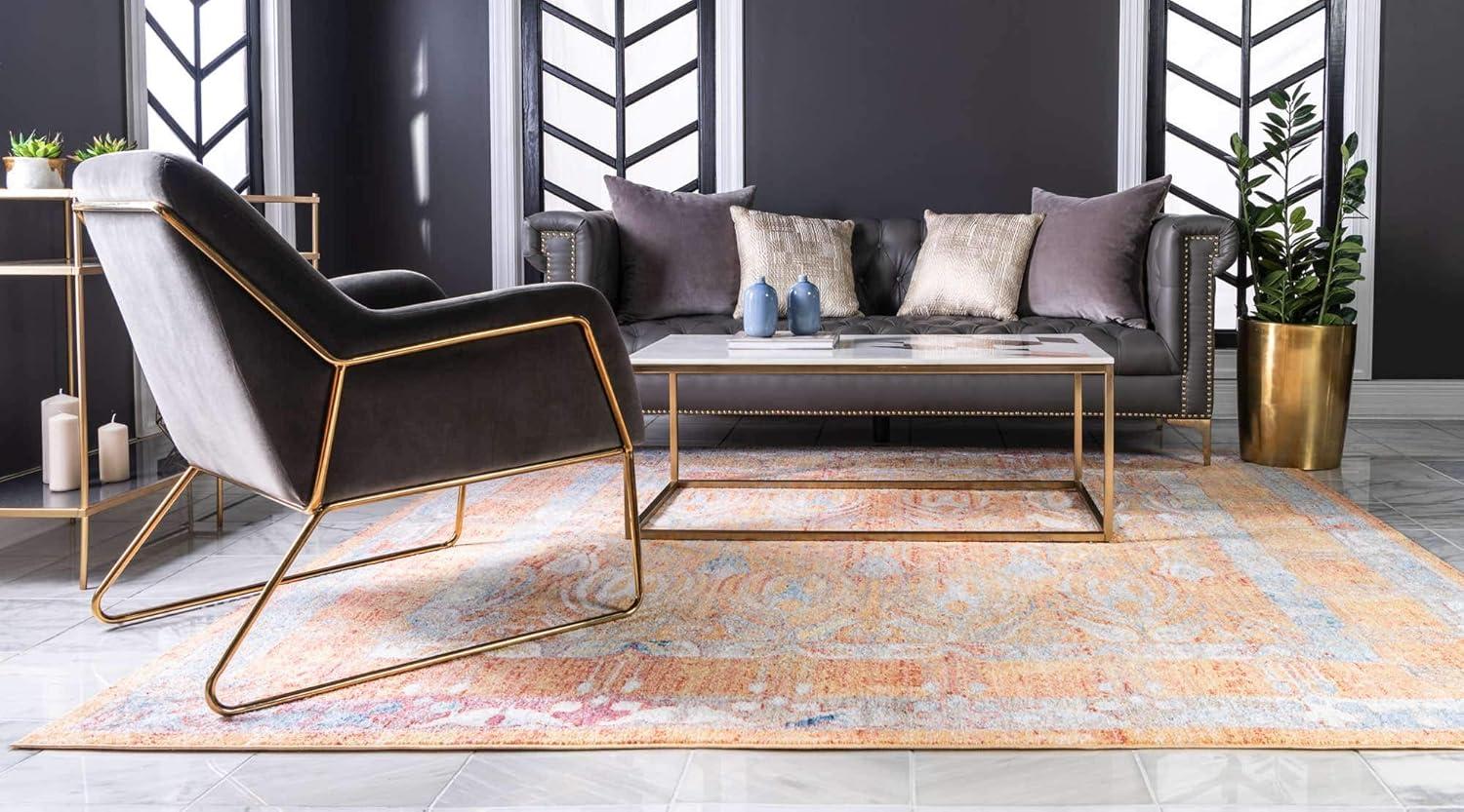 Unique Loom Williamsburg Brighton Rug Red/Beige 8' Square Border Bohemian Perfect For Dining Room Living Room Bed Room