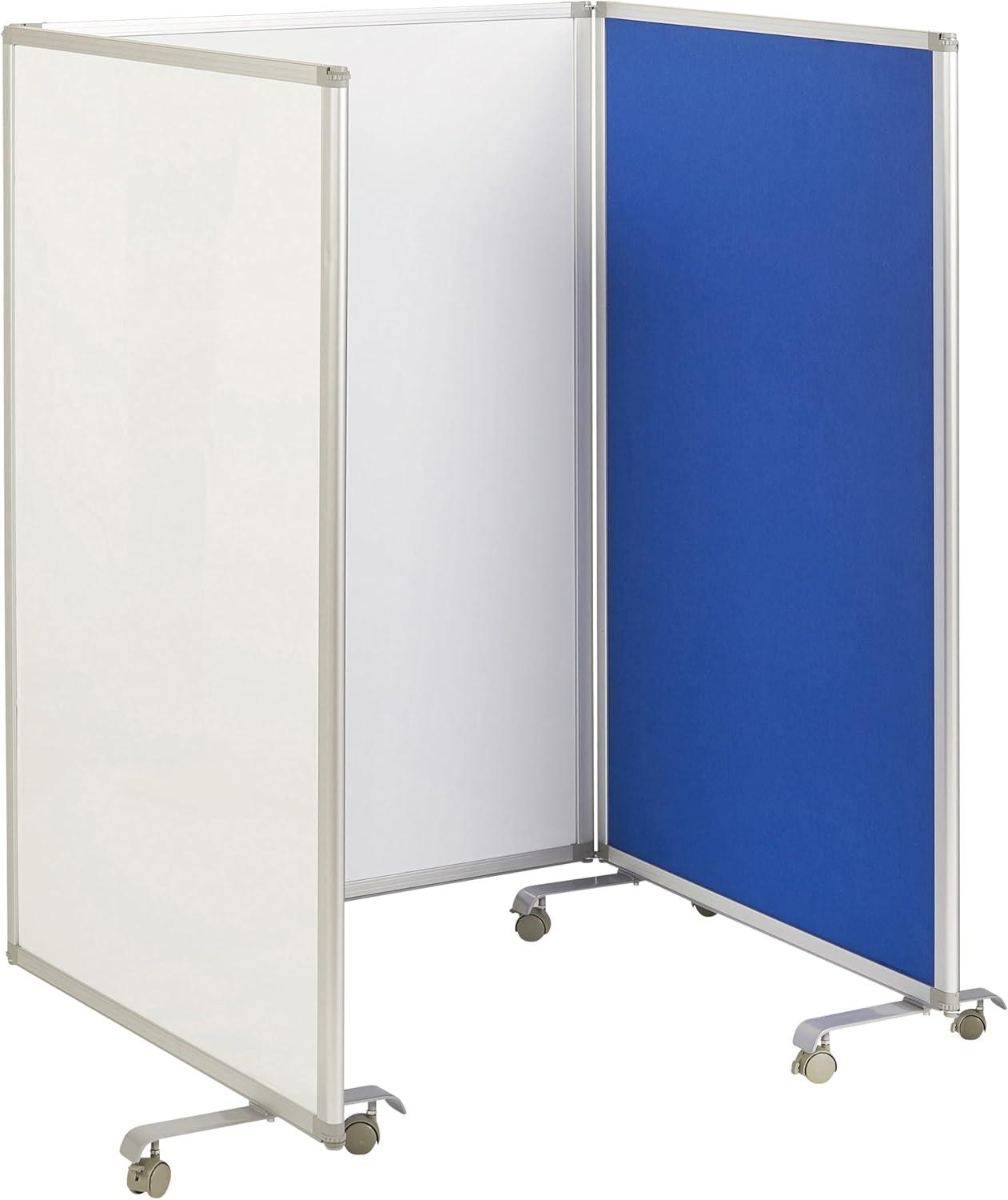 ECR4Kids Mobile Dry-Erase and Flannel Room Divider, 3-Panel, School Supplies, Blue