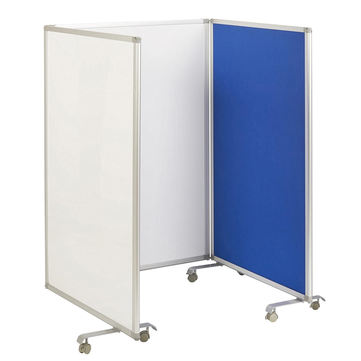 Blue and White 3-Panel Mobile Dry-Erase and Felt Room Divider