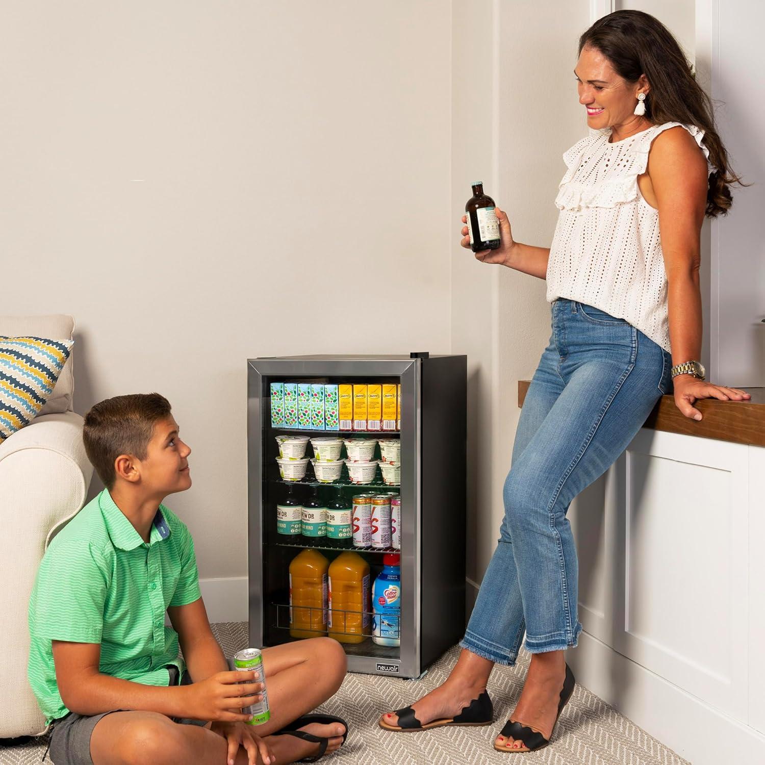 Newair 126 Can Freestanding Beverage Fridge in Stainless Steel with Adjustable Shelves