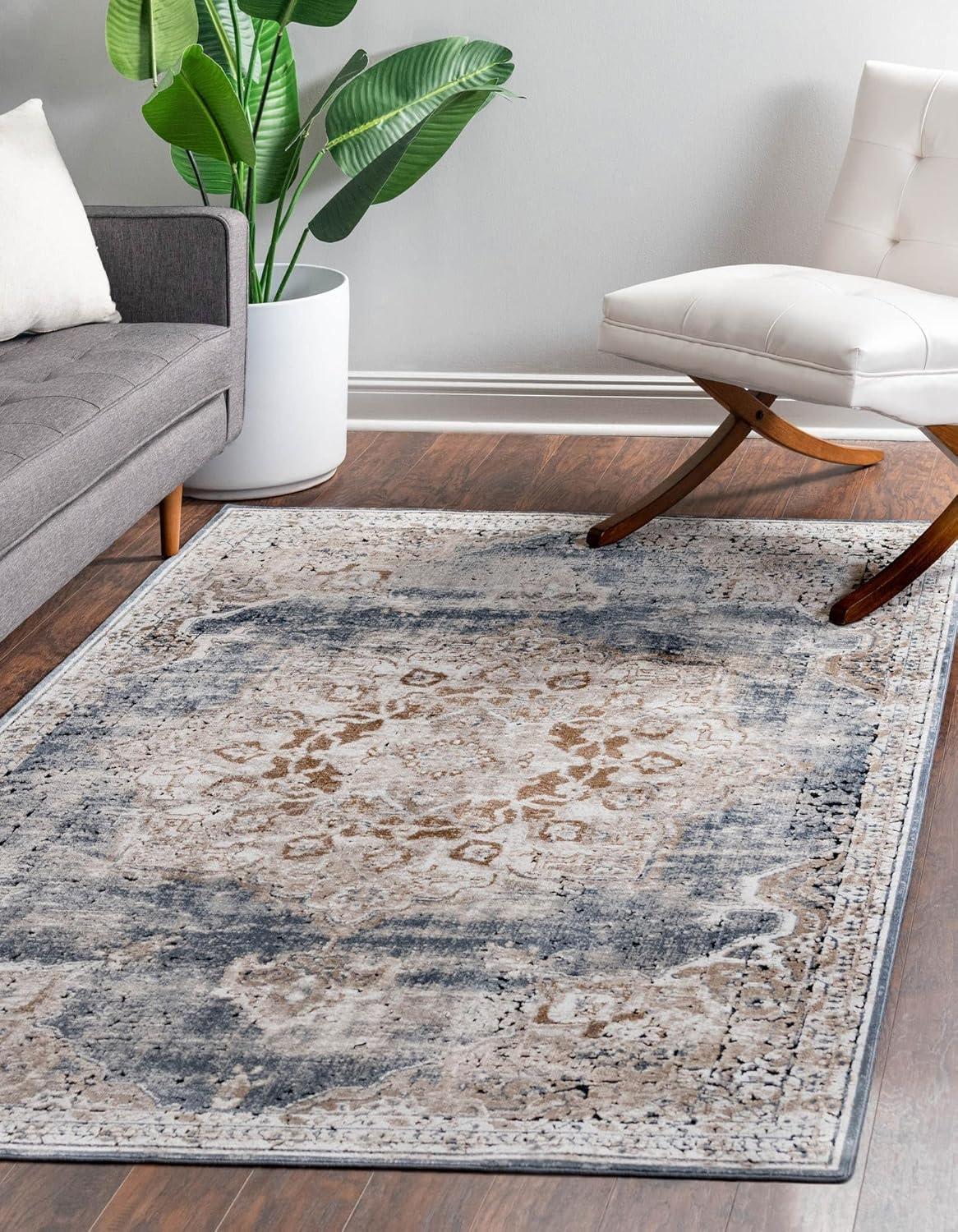 Unique Loom Chateau Collection Area Rug - Roosevelt (6' 1" x 9' Rectangle Slate Blue/Beige)