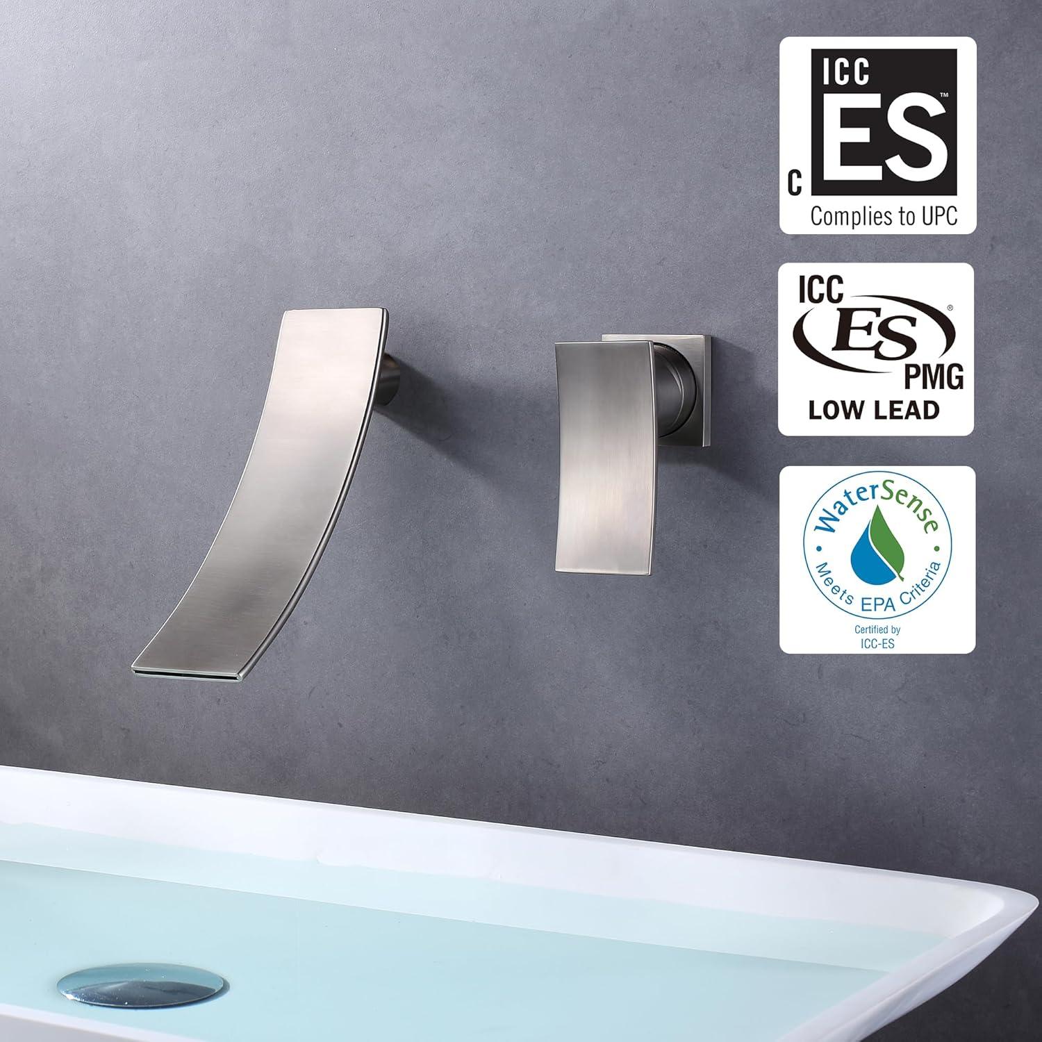 Wall Mount Bathroom Vanity Faucet, Waterfall Bathroom Faucet, Lavatory Faucet