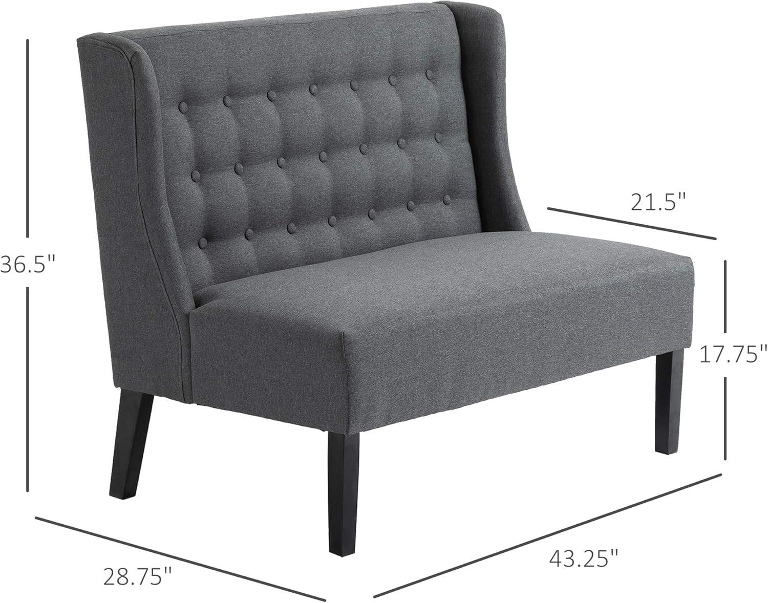 HOMCOM Linen Fabric Upholstery Double Sofa Tufted Loveseat Armless Couch Living Room Furniture with Wood Legs