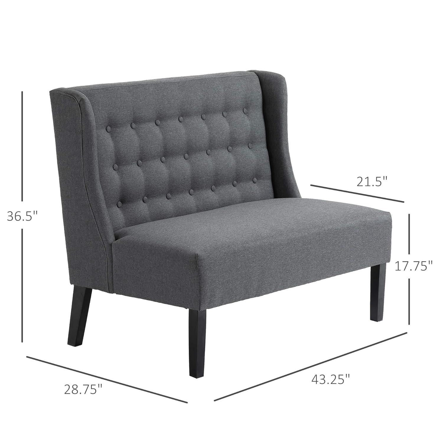 HOMCOM Linen Fabric Upholstery Double Sofa Tufted Loveseat Armless Couch Living Room Furniture with Wood Legs