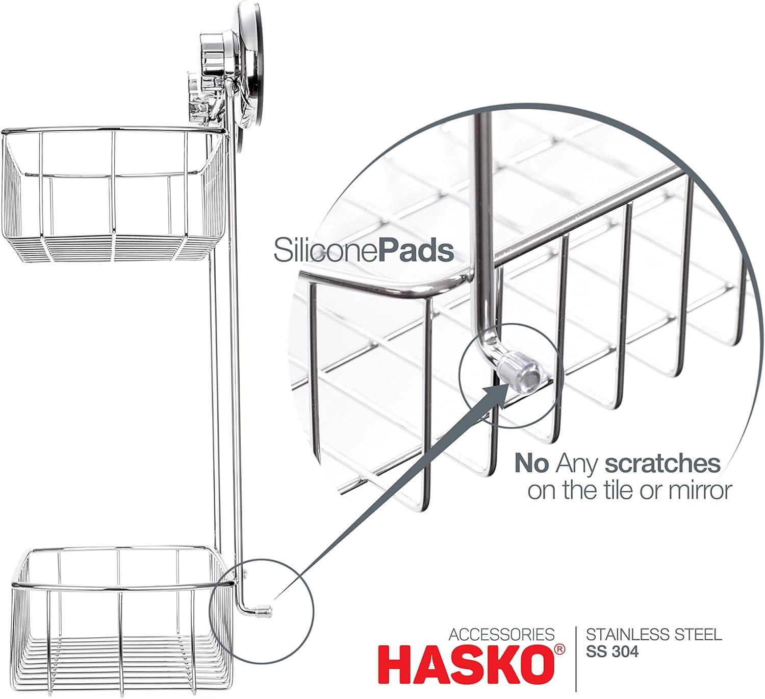 HASKO accessories - Shower Caddy with Suction Cup - 304 Stainless Steel 2Tier Basket for Bathroom - Rustproof (Chrome)