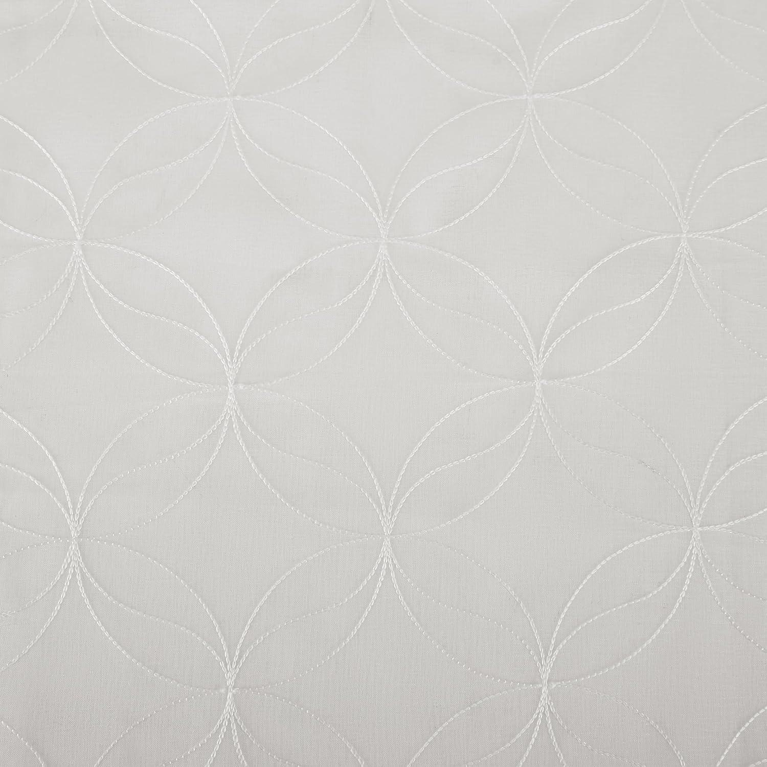 63"x50" Tamaryn Embroidered Trellis Sheer Rod Pocket Curtain Panel Ivory - No. 918: Modern Off-White Polyester Drapery