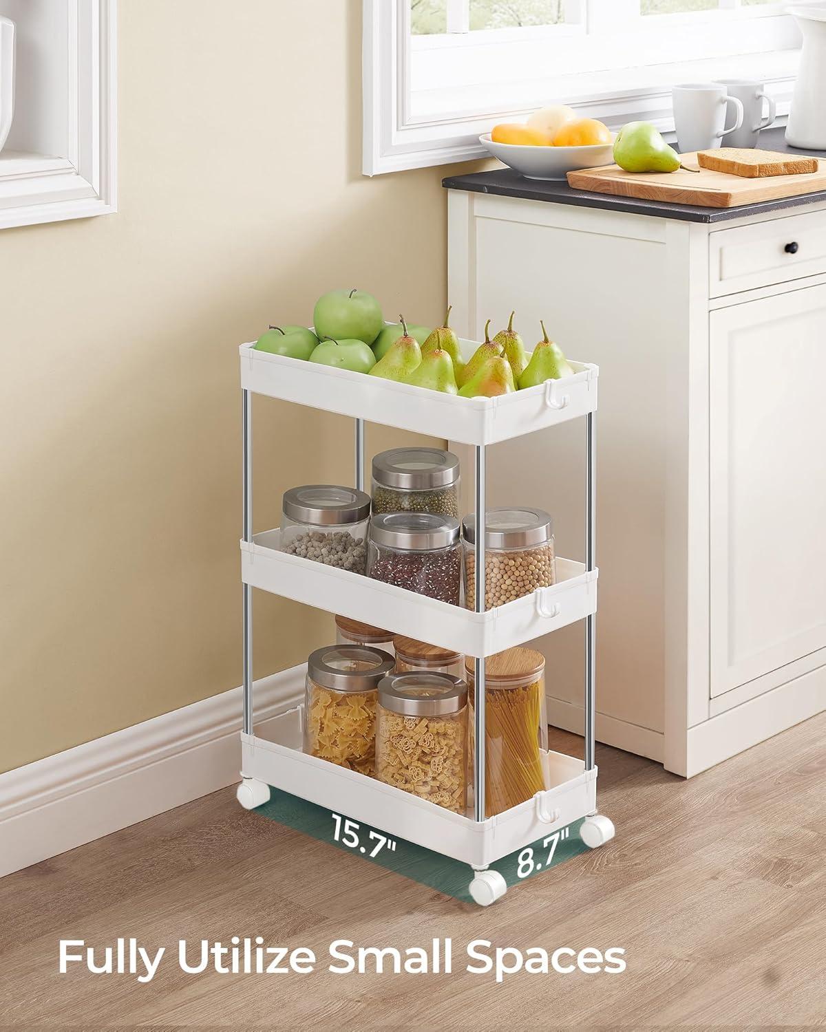 White 3-Tier Metal Frame Rolling Storage Cart