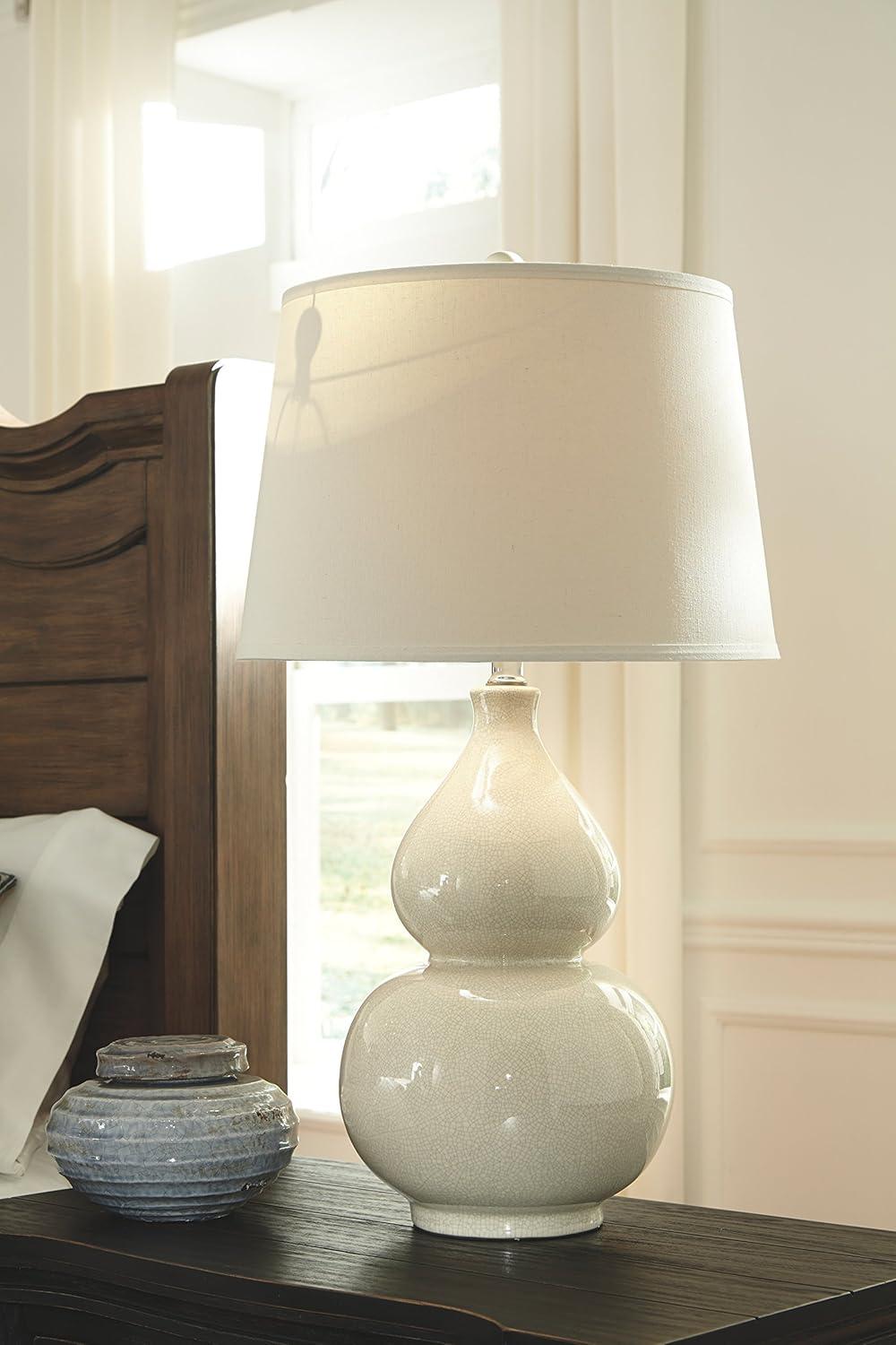 Saffi Ceramic Table Lamp Cream: Double Gourd Base, Glazed Finish - Signature Design by Ashley