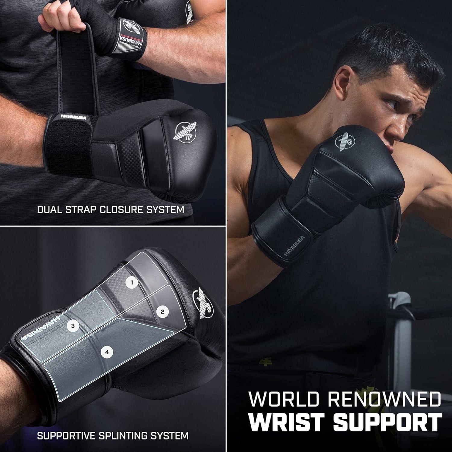 Hayabusa T3 Boxing Gloves for Men and Women Wrist and Knuckle Protection, Dual-X Hook and Loop Closure, Splinted Wrist Support, 5 Layer Foam Knuckle Padding - Black, 18 oz