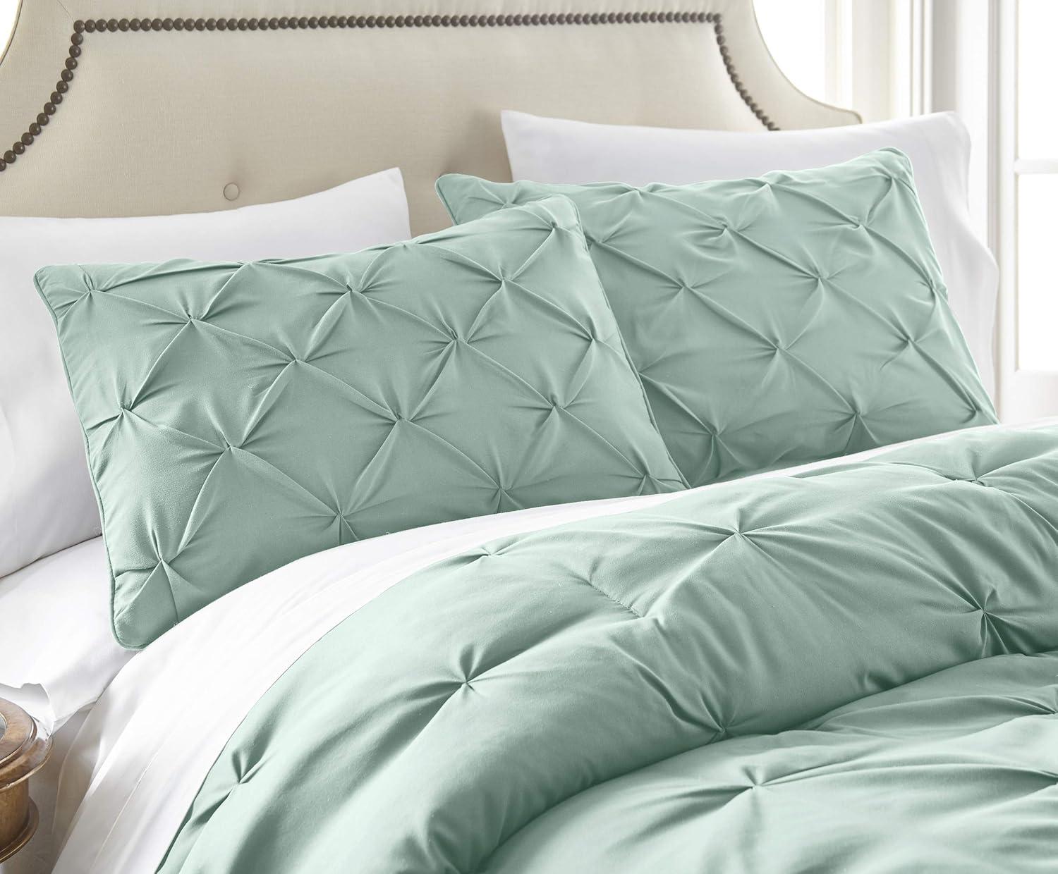 Chezmoi Collection Sydney 7-Piece Pintuck Comforter Set, Full, Seafoam Green