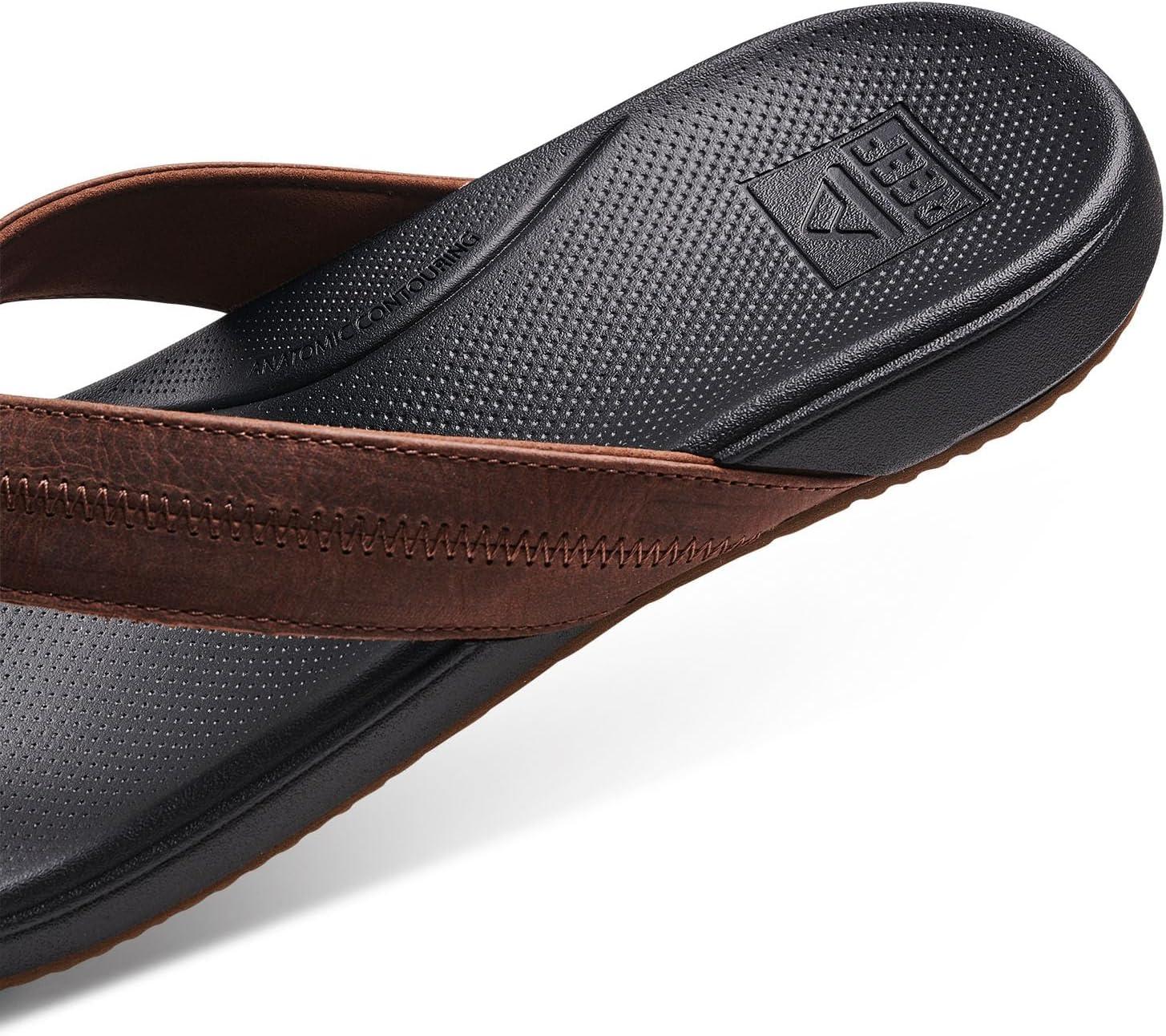 Men's Black and Brown Genuine Leather Casual Flip-Flops