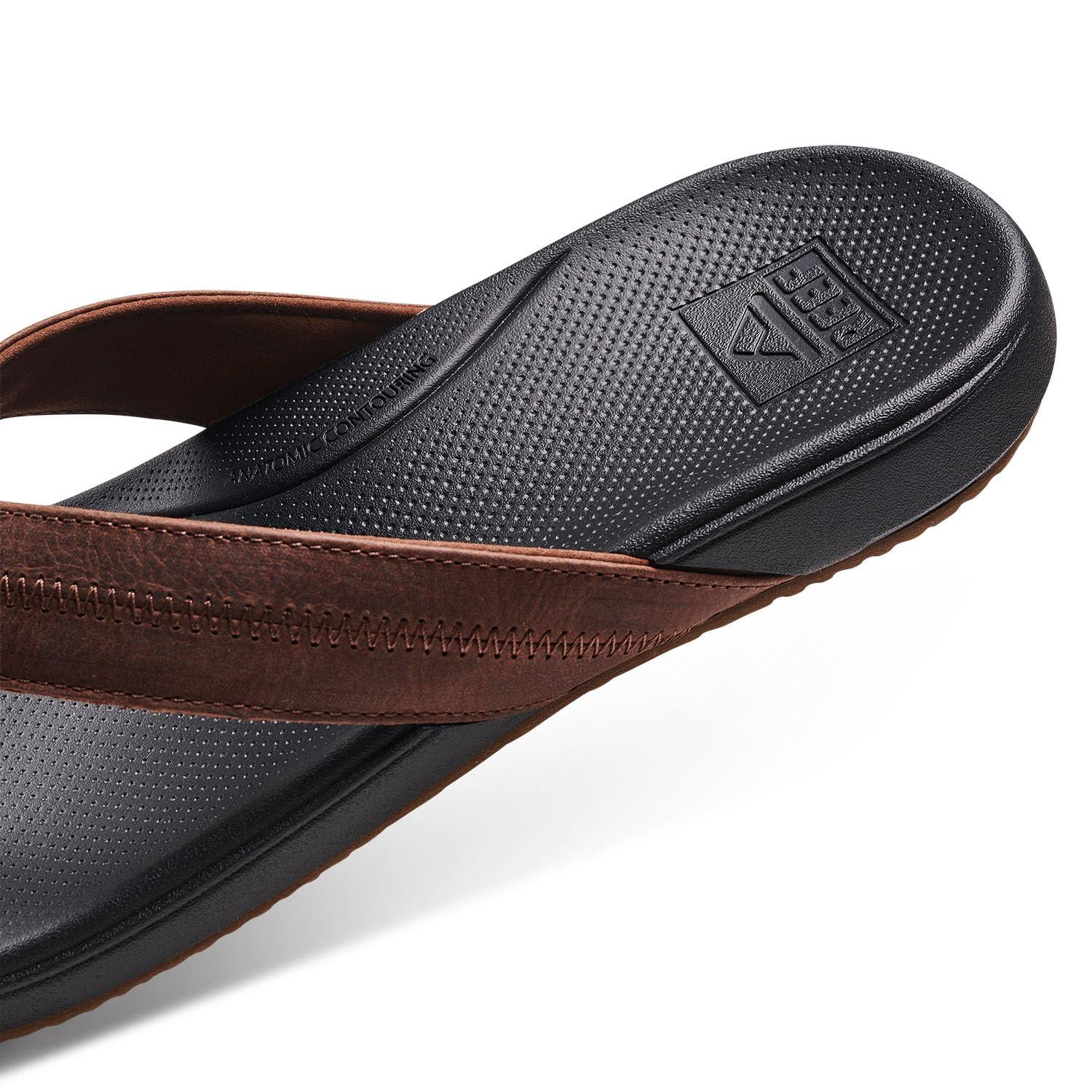 Men's Black and Brown Genuine Leather Casual Flip-Flops