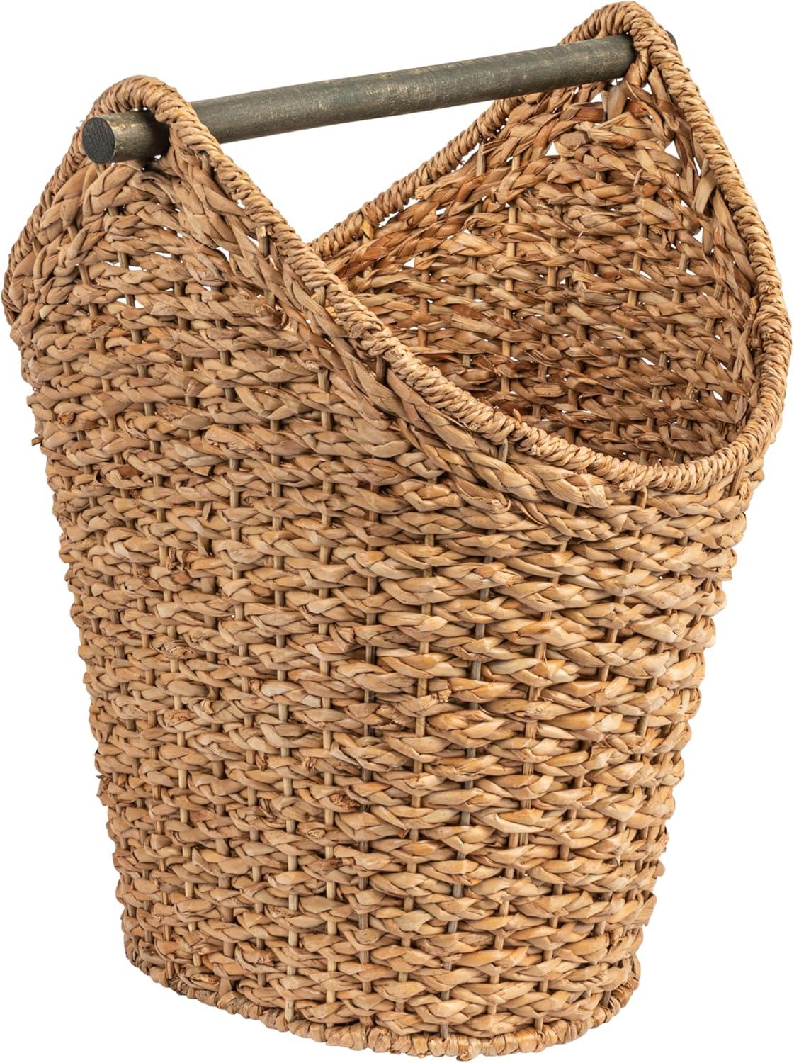 Natural Bankuan Braided Oval Toilet Paper Basket with Wood Bar