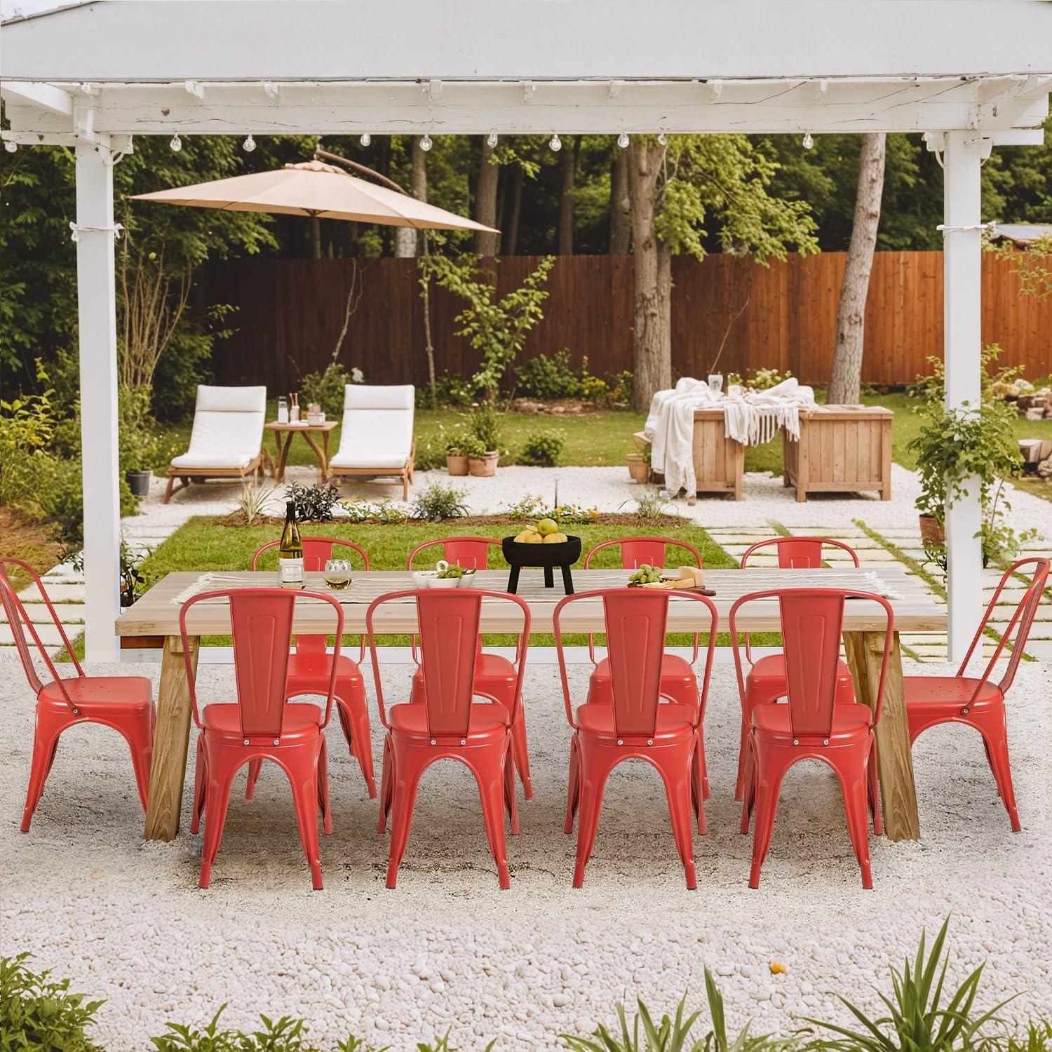 Iron Metal Dining Chairs Stackable Side Chairs Bar Chairs with Back Indoor/Outdoor Classic/Chic/Industrial/Vintage Bistro Trattoria Kitchen Restaurant Matte Black, Set of 4