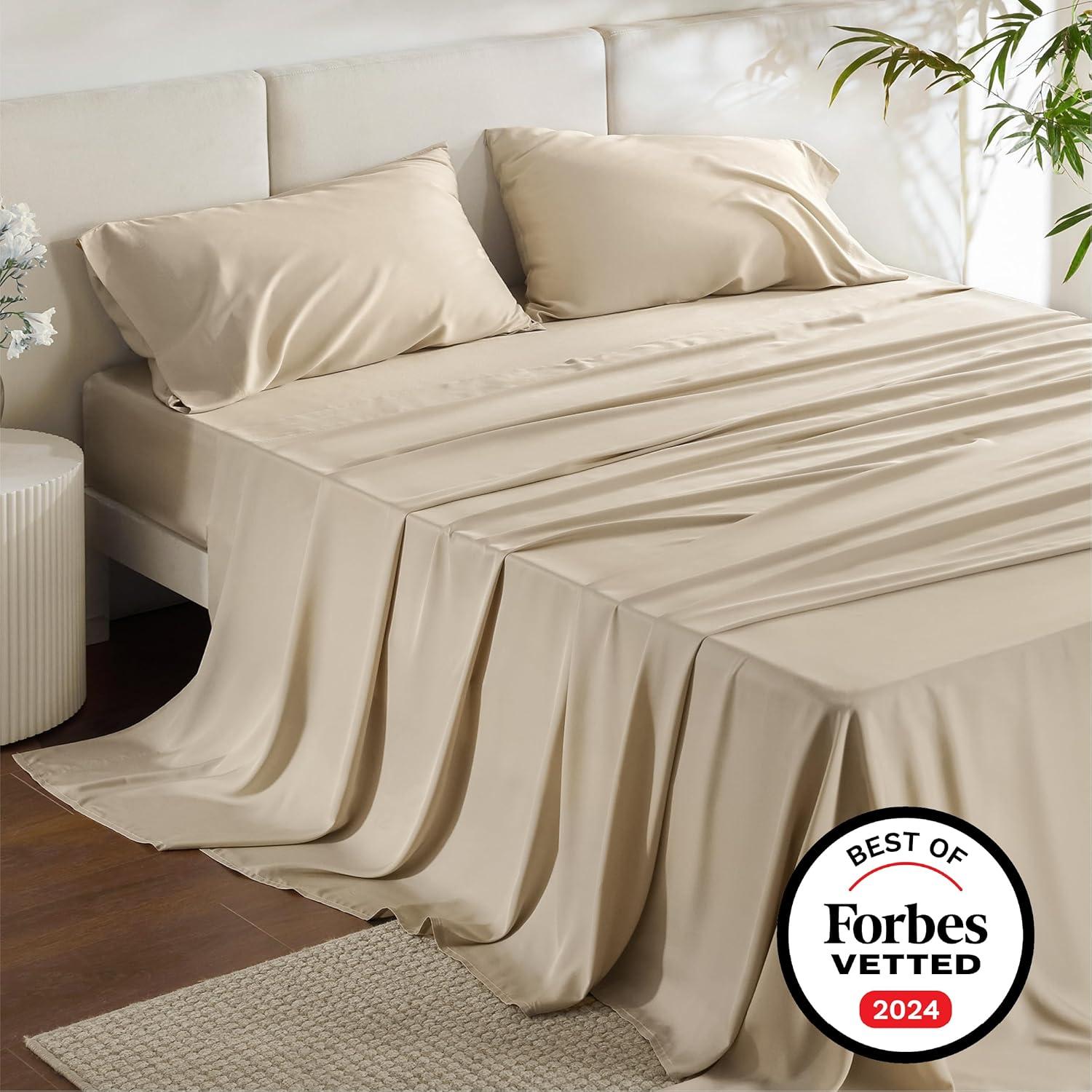 Beige King Size Bamboo Rayon Twill Weave Sheet Set