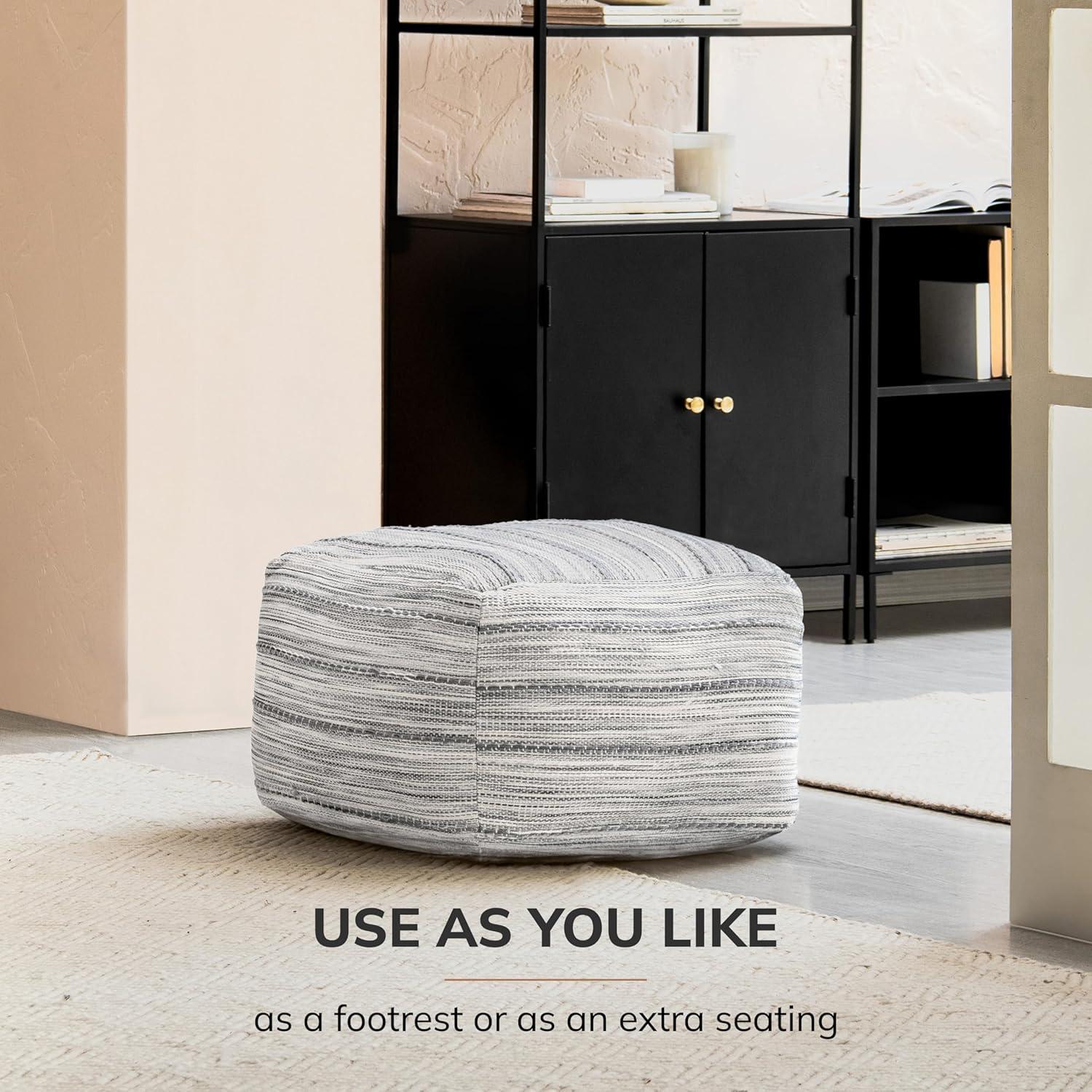 Joya Pouf Blue/Ivory - Anji Mountain: Square Unupholstered, Spot Clean, Fair Trade Certified, 17" Height