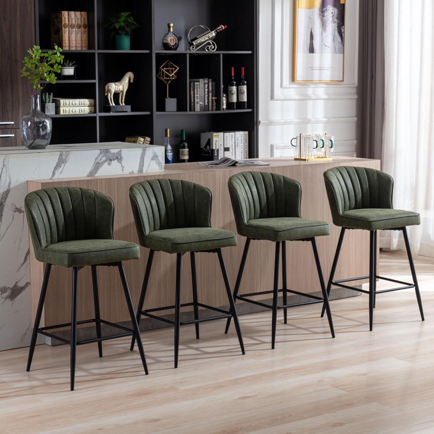 Green Faux Leather and Metal Adjustable Counter Stools, Set of 2