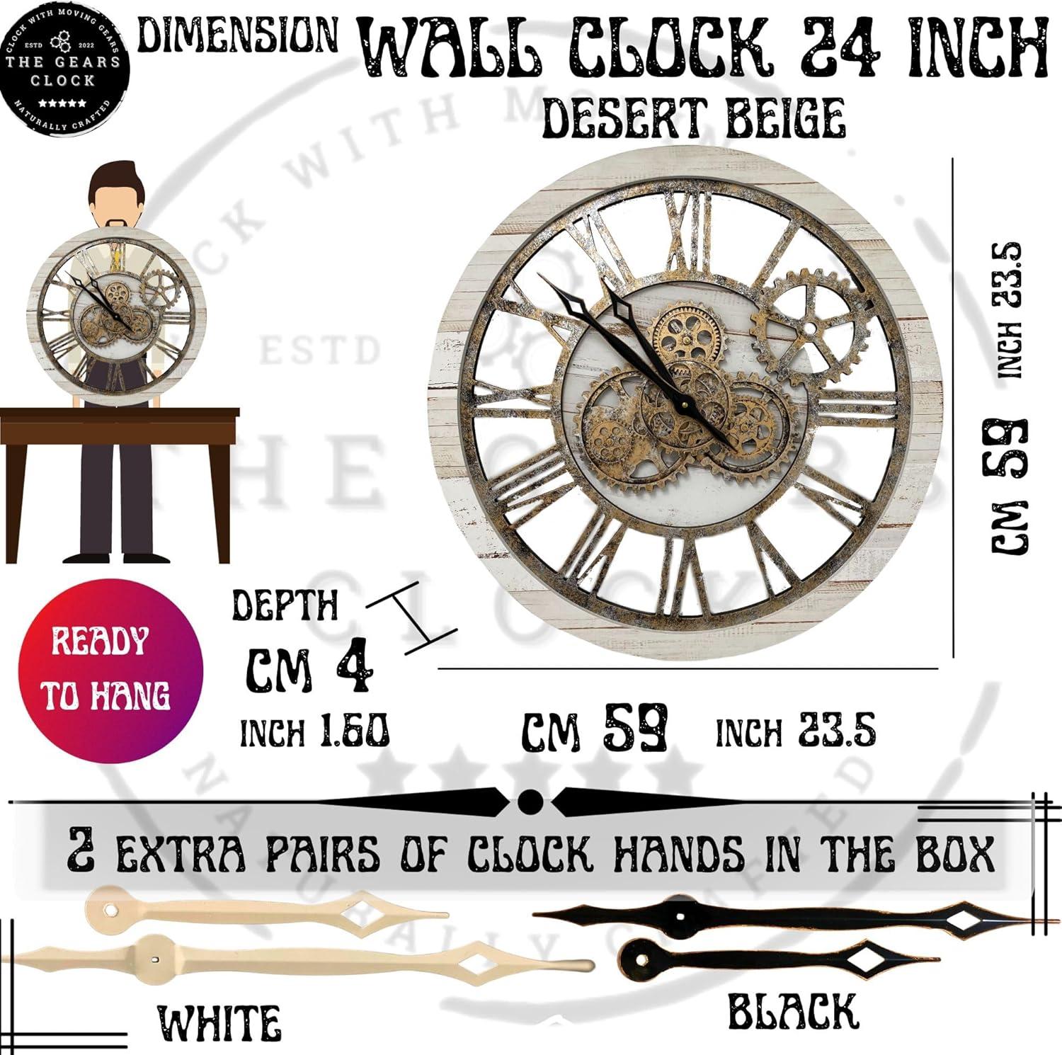 The Gears Clock Wall Clock 24" Round Oversized for Living Room decor with Real Moving Gears America Collection