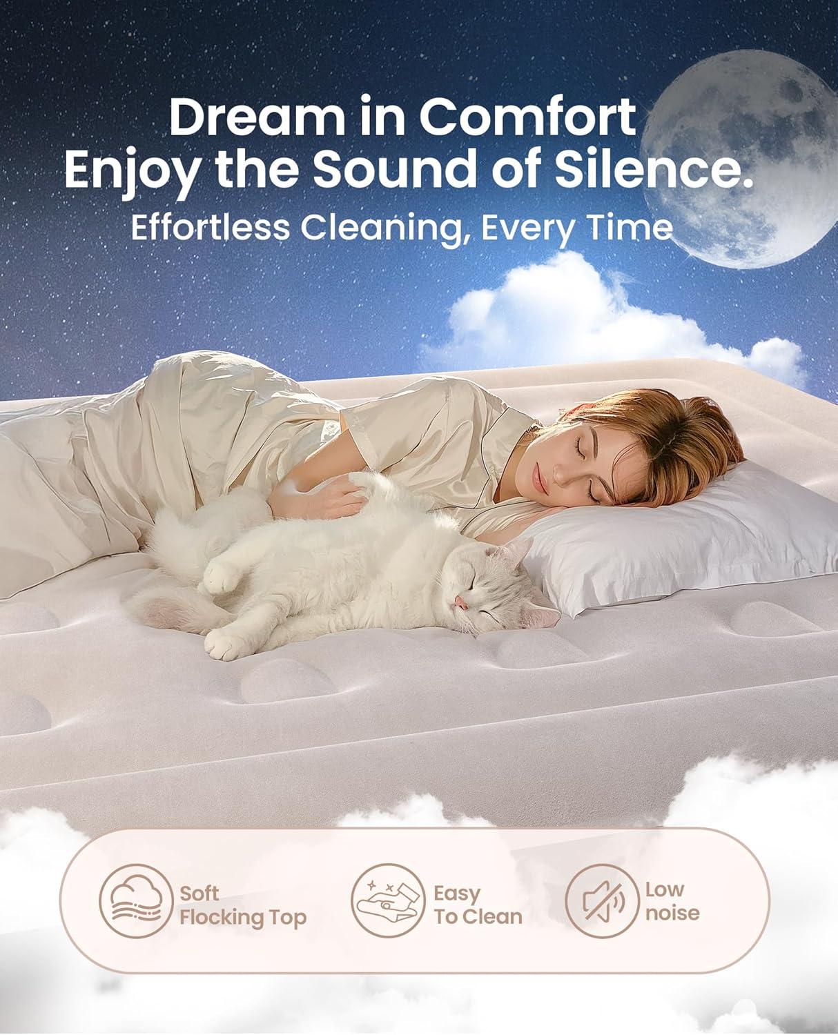 California King Black and Gray Raised PVC Air Mattress with Built-In Pump