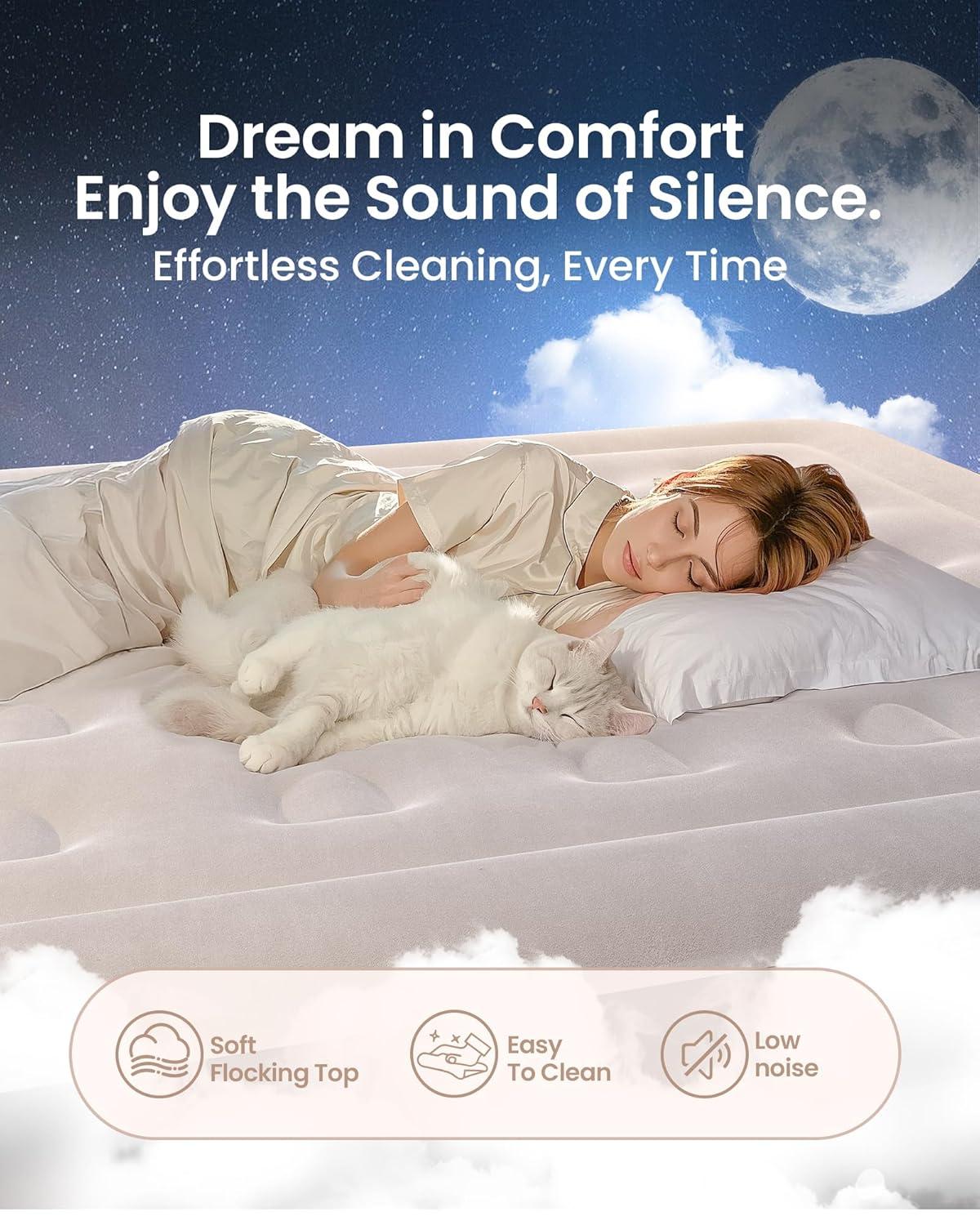 California King Black and Gray Raised PVC Air Mattress with Built-In Pump