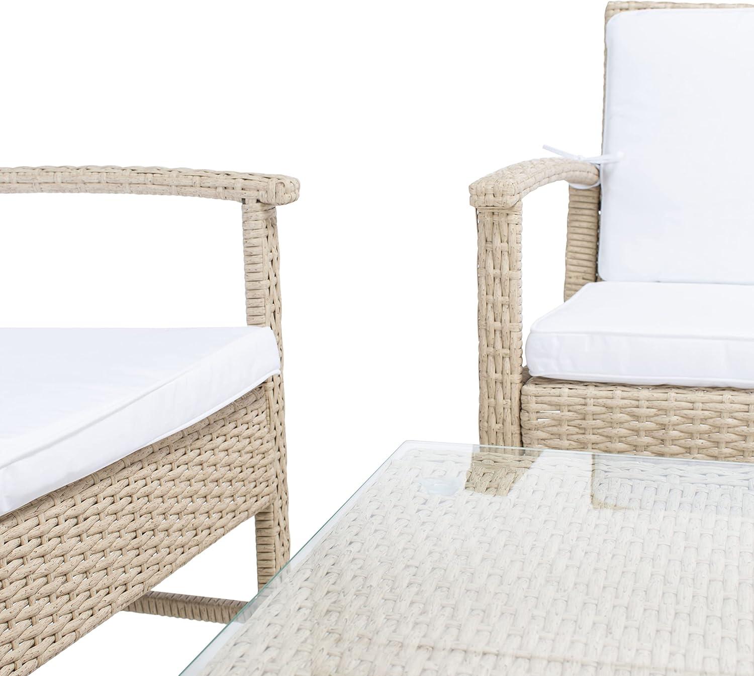 SAFAVIEH Krissy Outdoor Patio 4 Piece Conversation Set, Beige/White