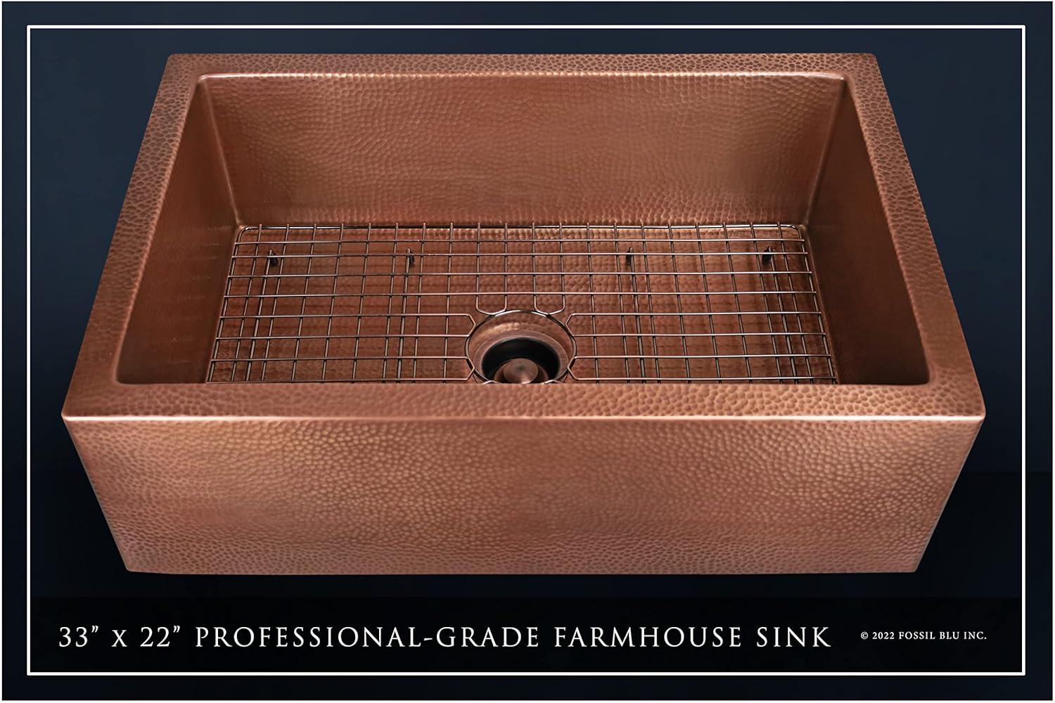 33-Inch Hammered Copper Farmhouse Single Bowl Sink