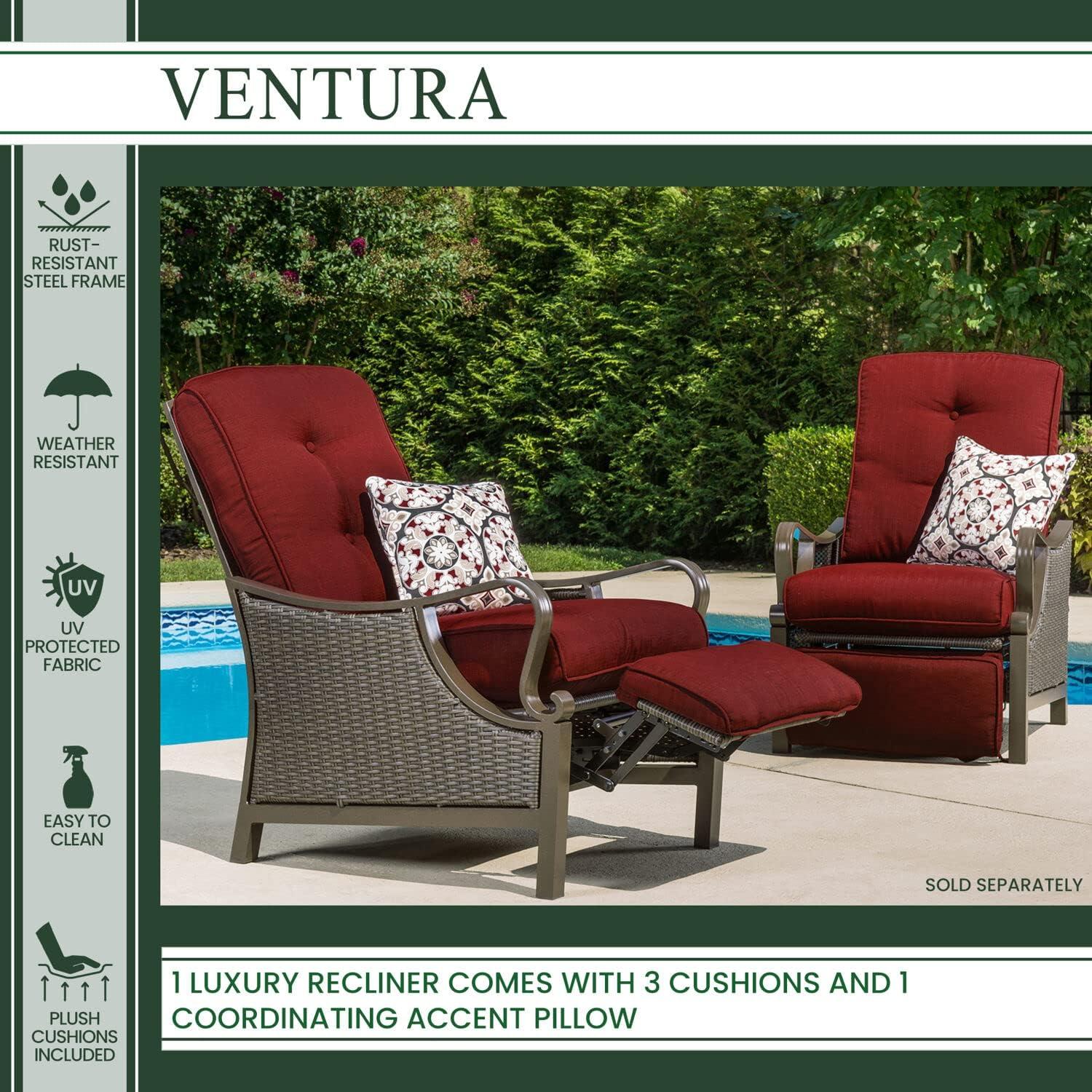 Hanover Ventura Wicker and Steel Outdoor Patio Lounge Chair, Crimson Red