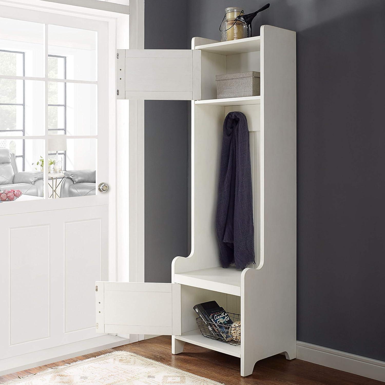 Fremont Entryway Tower White - Crosley: Antique Finish Hall Tree, Wood Veneer, Mudroom Organizer with Hooks