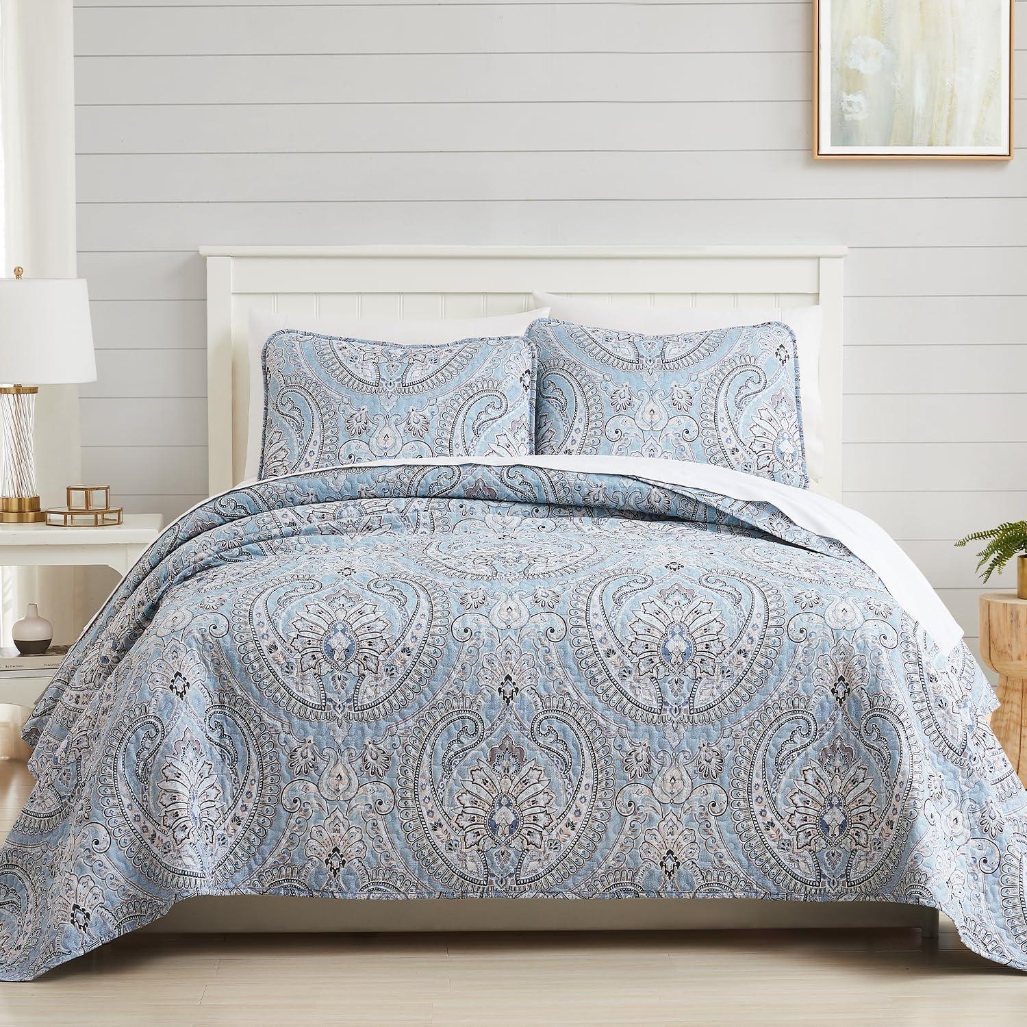 Oversized Blue Paisley Microfiber Quilt Set