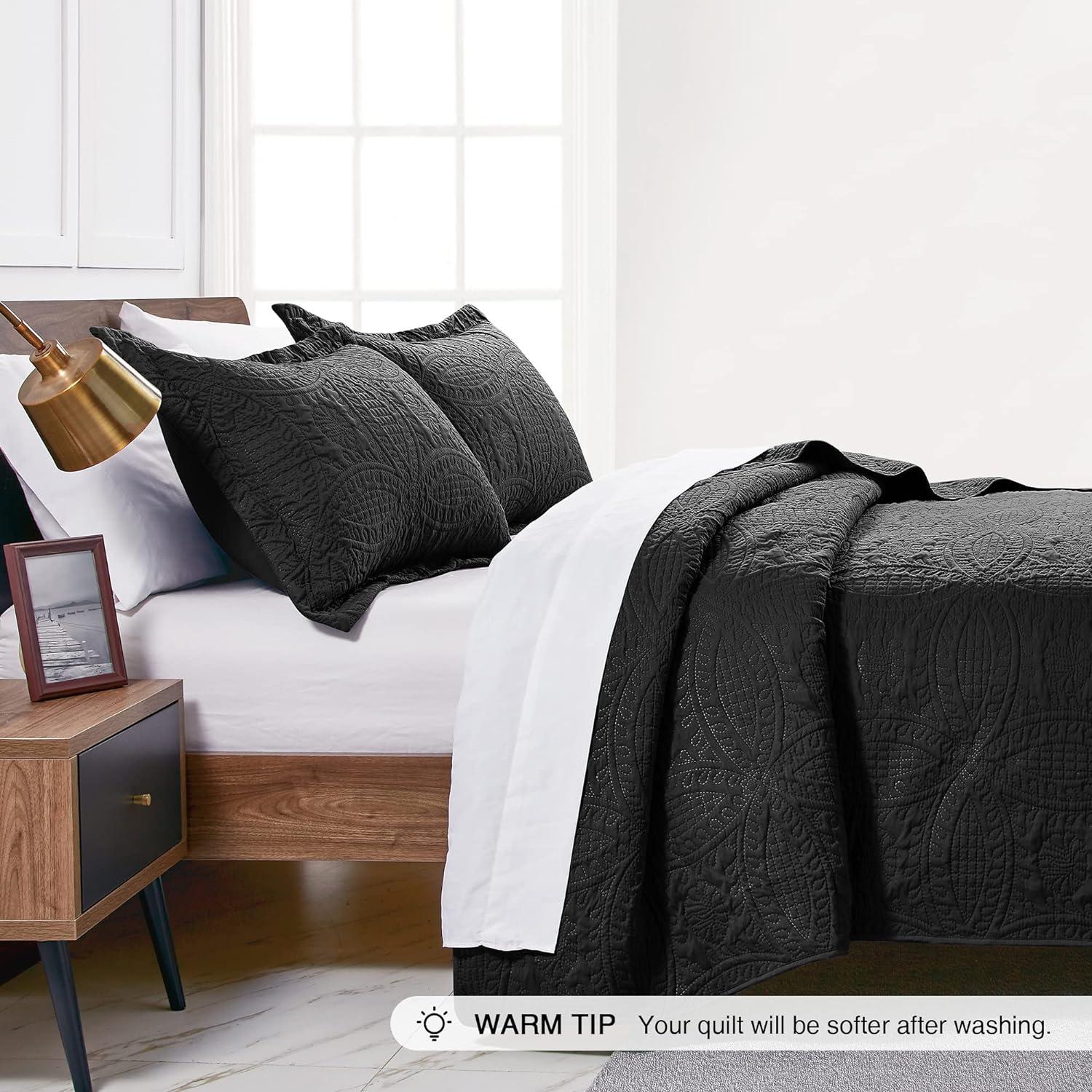 Black Twin Microfiber Quilt Set with Coin Pattern