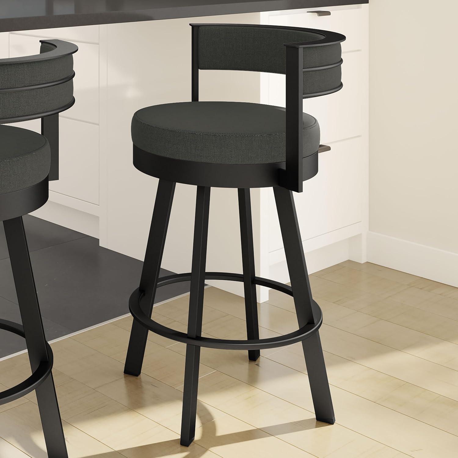 Amisco Browser Upholstered Counter Height Barstool Gray/Black: 10-Year Warranty, Steel Frame, Polyester