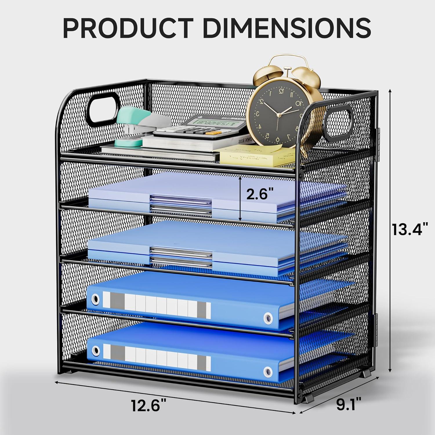 Paper Organizer for Desk Accessories & workspace 5 Tier Organizers Organizer with Handle Letter Tray Mesh Paper Sorter Desk Organizer for Office Home Supplies-Black