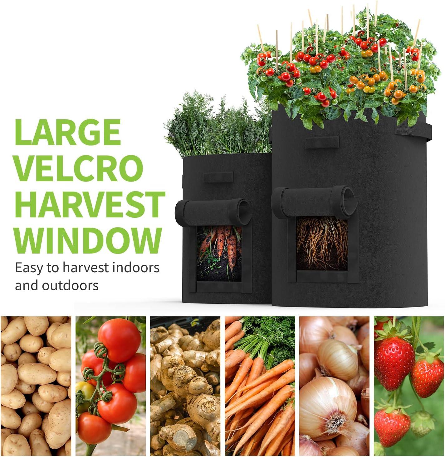 Garnen 4 Pack 7 Gallon Garden Potato Grow Bags, Fabric Grow Bags for Outdoor and Indoor,Indoor Planters with Harvest Window - Black