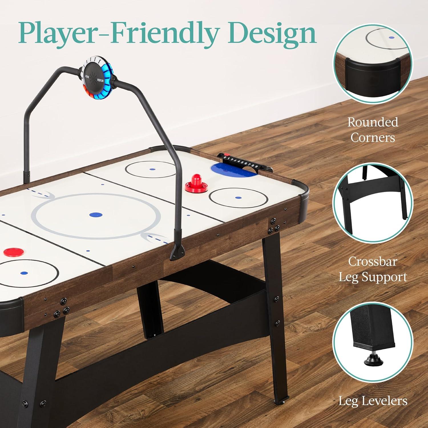 Best Choice Products 54in Air Hockey Game Table w/ LED Lights, Scoreboard, Powerful Motor - Walnut