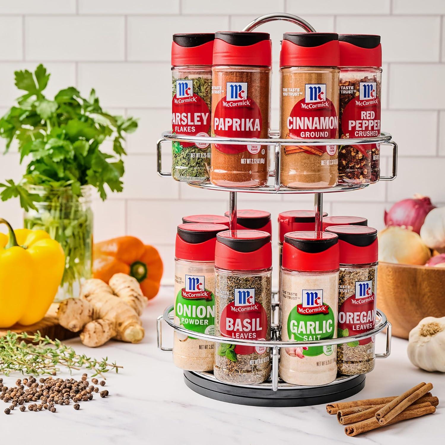 Chrome Two-Tier Revolving Spice Rack with 16 Organic Spices