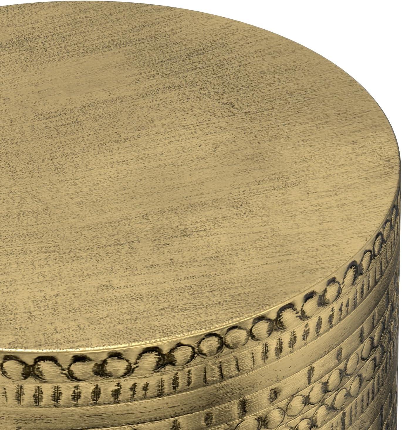 Bungalow Rose Johnsen 15"W Metal Industrial Boho Tribal Pattern Drum End Table with Textured Finish, Assembled