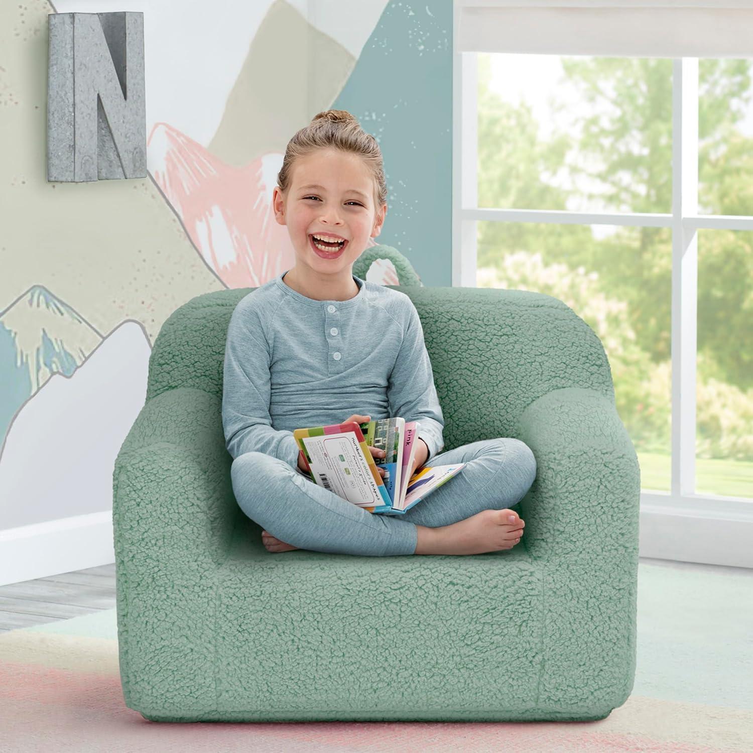 Delta Children Sherpa Cozee Chair - Foam Kids Chair for Ages 18 Months and Up, Sage