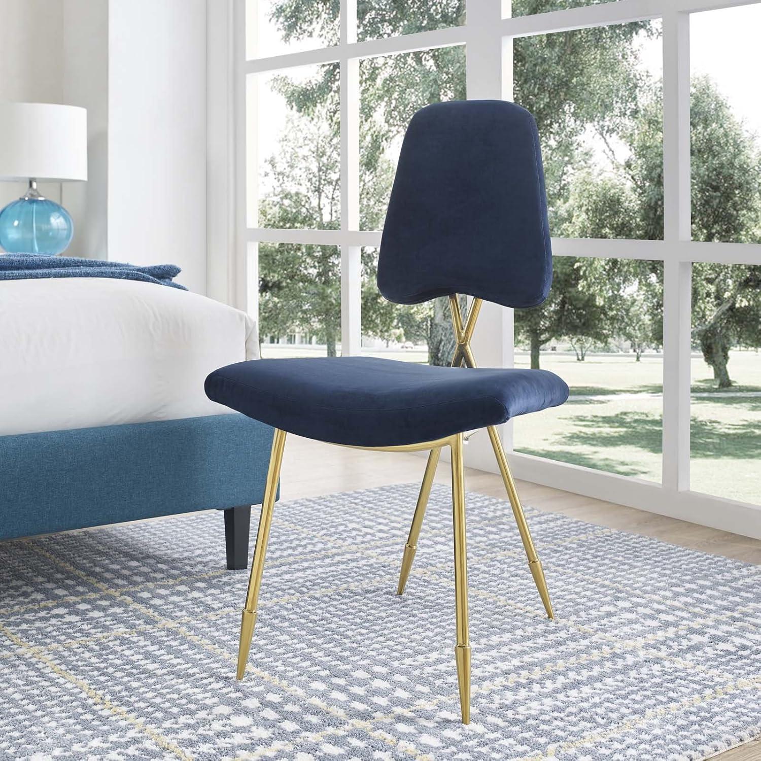 Modway Ponder 19" Velvet Upholstered Dining Side Chair in Navy and Gold