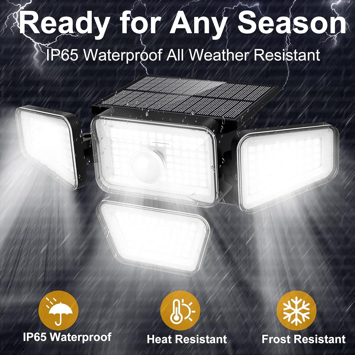 Solar Lights Outdoor, 270 LED 3000LM Motion Sensor Light, IP65 Waterproof 4 Heads 3 Modes 330°Wide Angle 6500K Solar Powered Security LED Wireless Flood Lights Luces Solares para Exteriores (2 Pack)