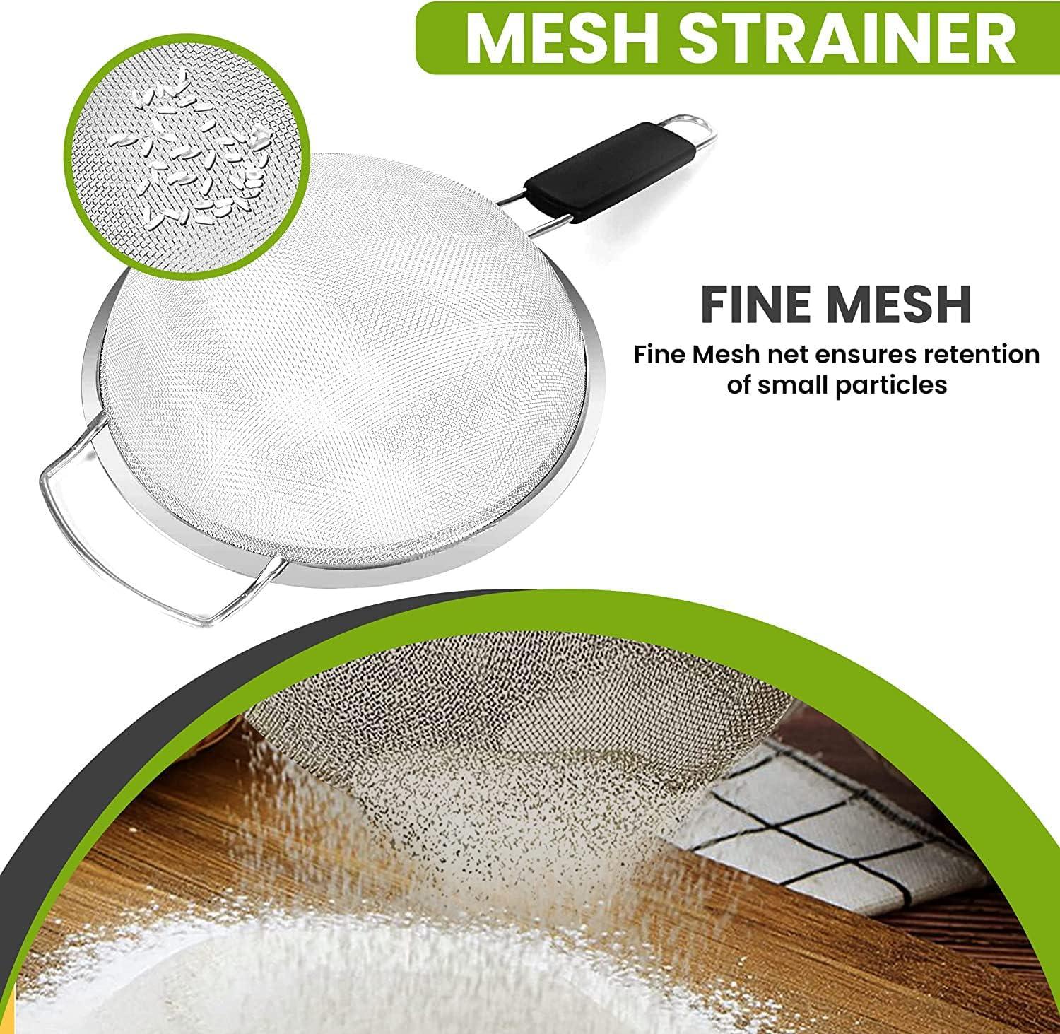 Kafoor 8 inch Large Fine Mesh Strainer for Kitchen - Ideal to Strain Pasta, Quinoa and Rice.