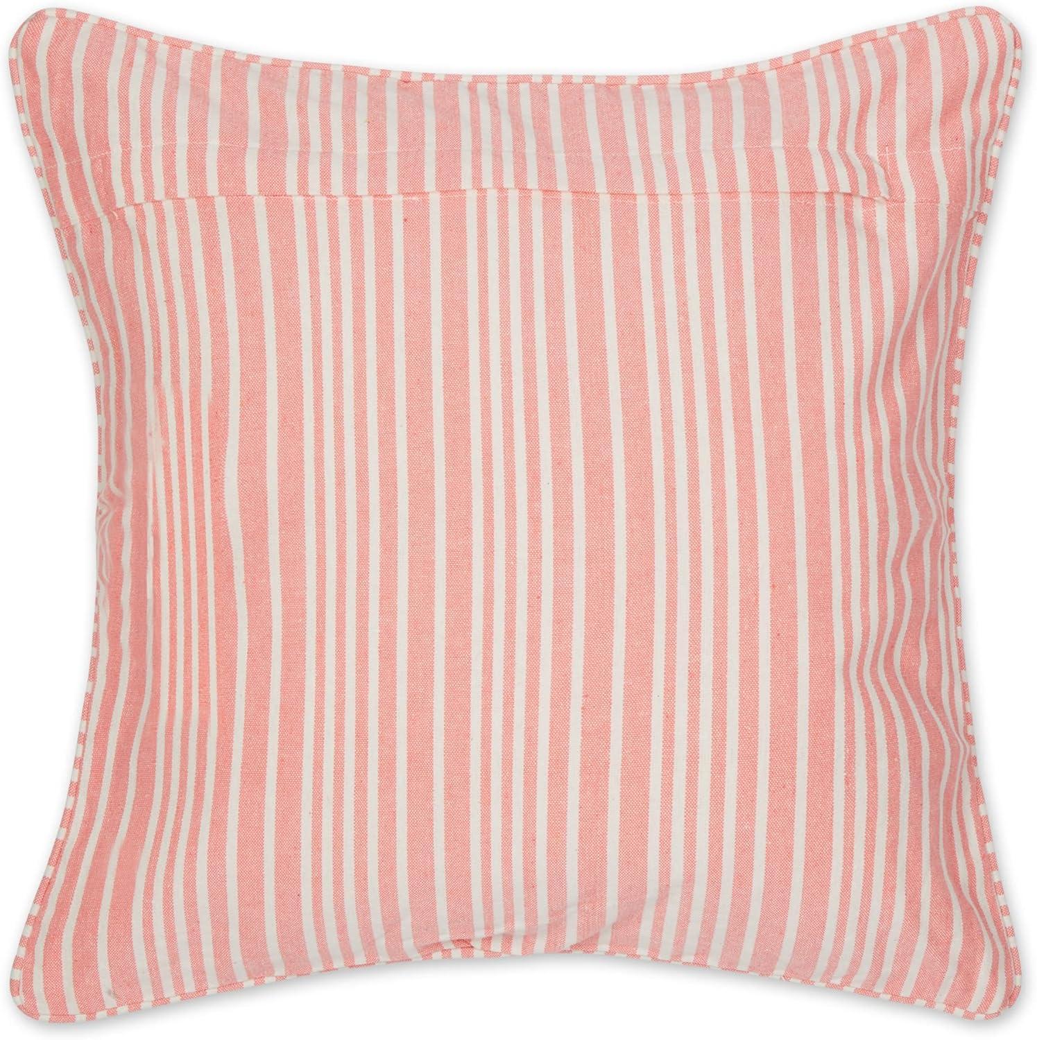 Design Imports 2pc 18"x18" Coral Chambray Striped Recycled Cotton Square Throw Cover: Indoor Faux Linen, Hidden Zipper