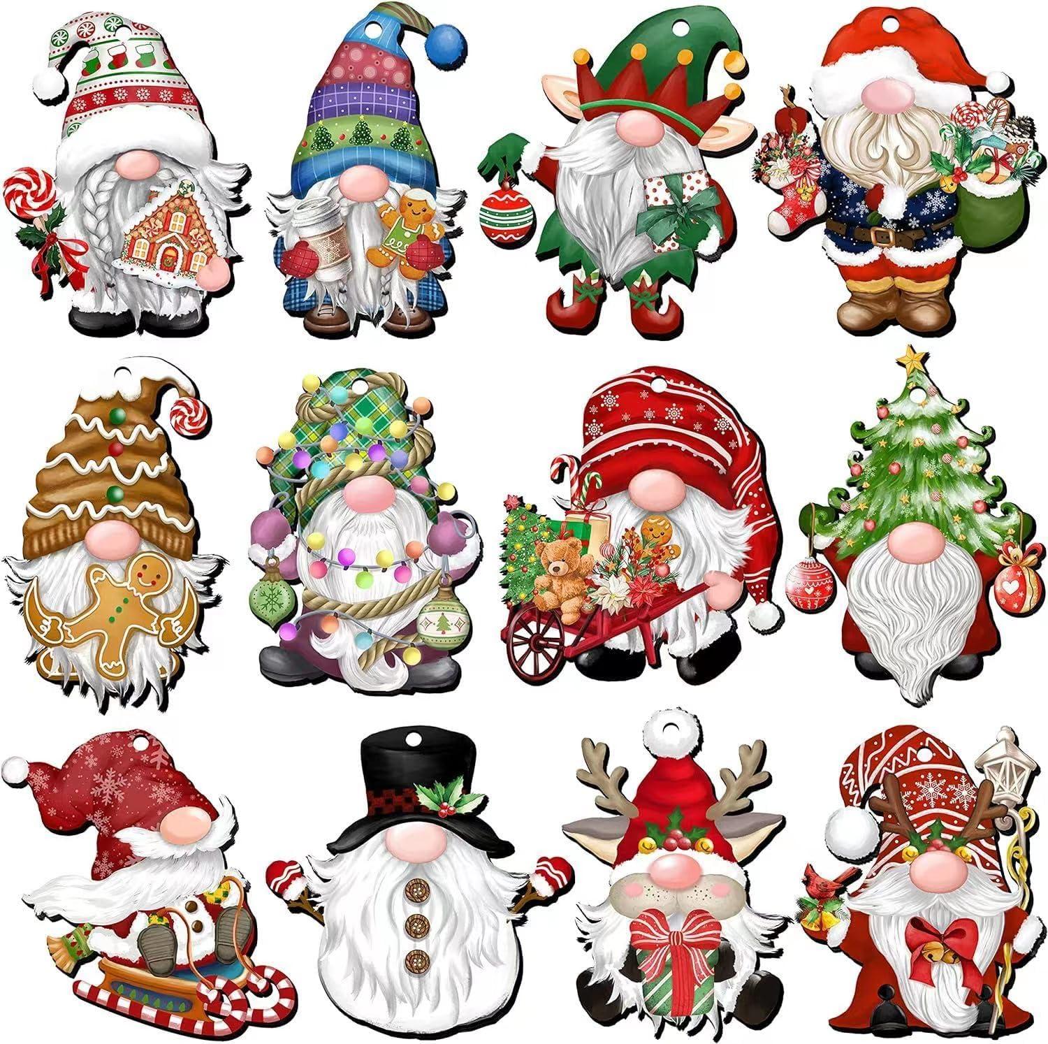 24pcs Gnome Christmas Ornaments Set - Festive Decorations with Wooden Gnomes for Tree Adornments & Ultimate Holiday Celebration Accessories