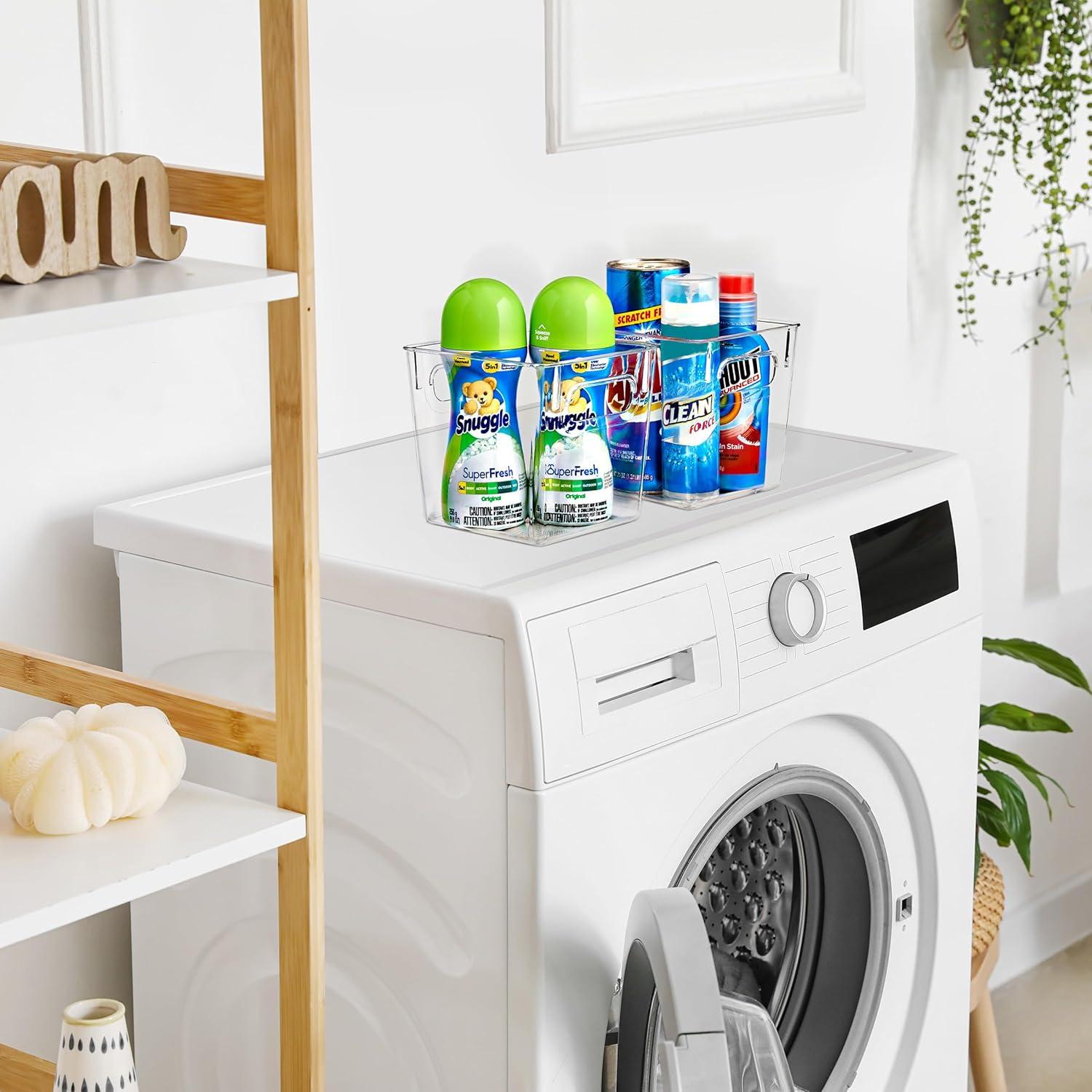 Sorbus 2 Pack Small Clear Plastic Storage Bins, Clear Organizer Bins with Handle for Kitchen, Pantry, Cabinet, Refrigerator, Craft, Toys, Clothes, Closet, Under Sink, Bathroom Organizers and Storage