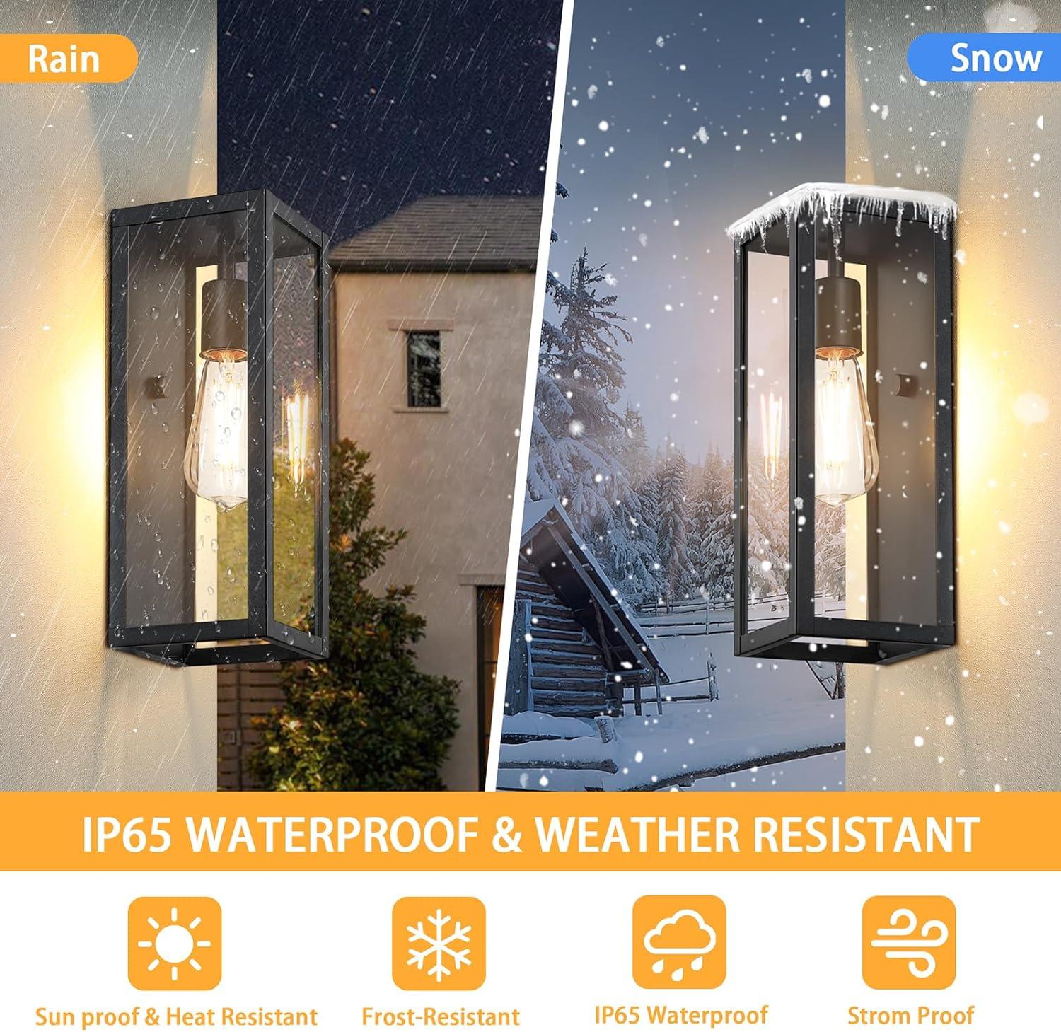 2-Pack Outdoor Wall Lanterns, Exterior Waterproof Wall Sconce With Glass Shades, Matte Black Porch Lights Wall Mounted, Anti-Rust E26 Modern Wall Lighting Fixtures