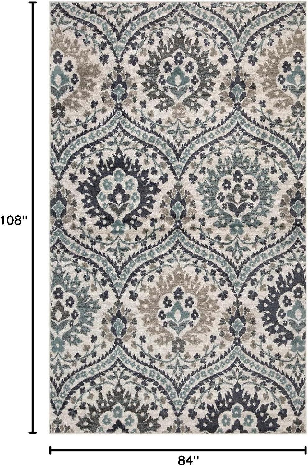 Superior Oriental Vintage Floral Damask Power-loom Indoor Area Rug, 7'x9', Deep Royal