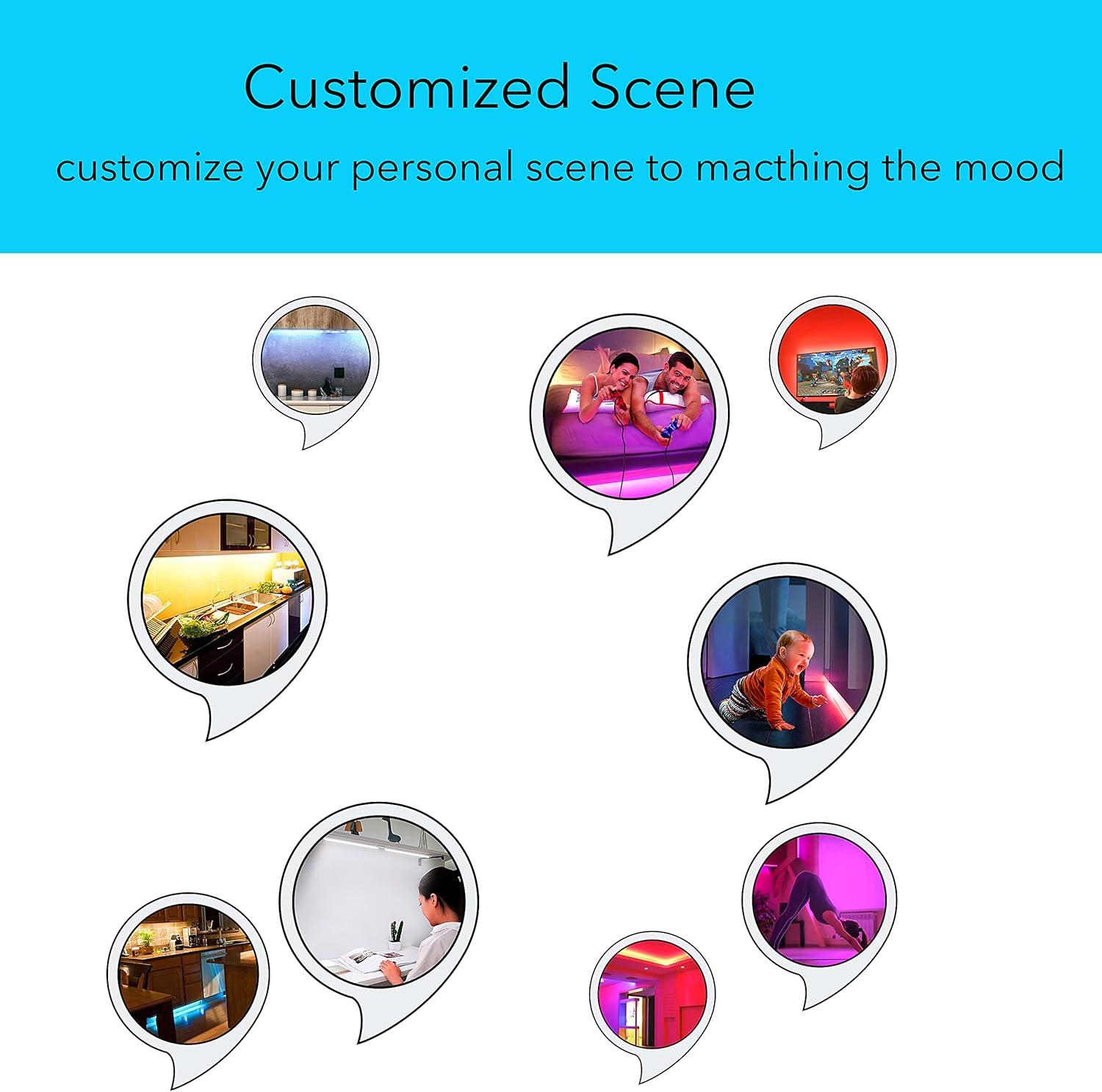 Smart Under Cabinet Lighting Strip Lights White & Color Changing Dimmable Work with Alexa Google Smart Thing Phone App, RGB Multi Colored Lamp for Kitchen Counter Light Fixture (6 Lights Bar Kit)